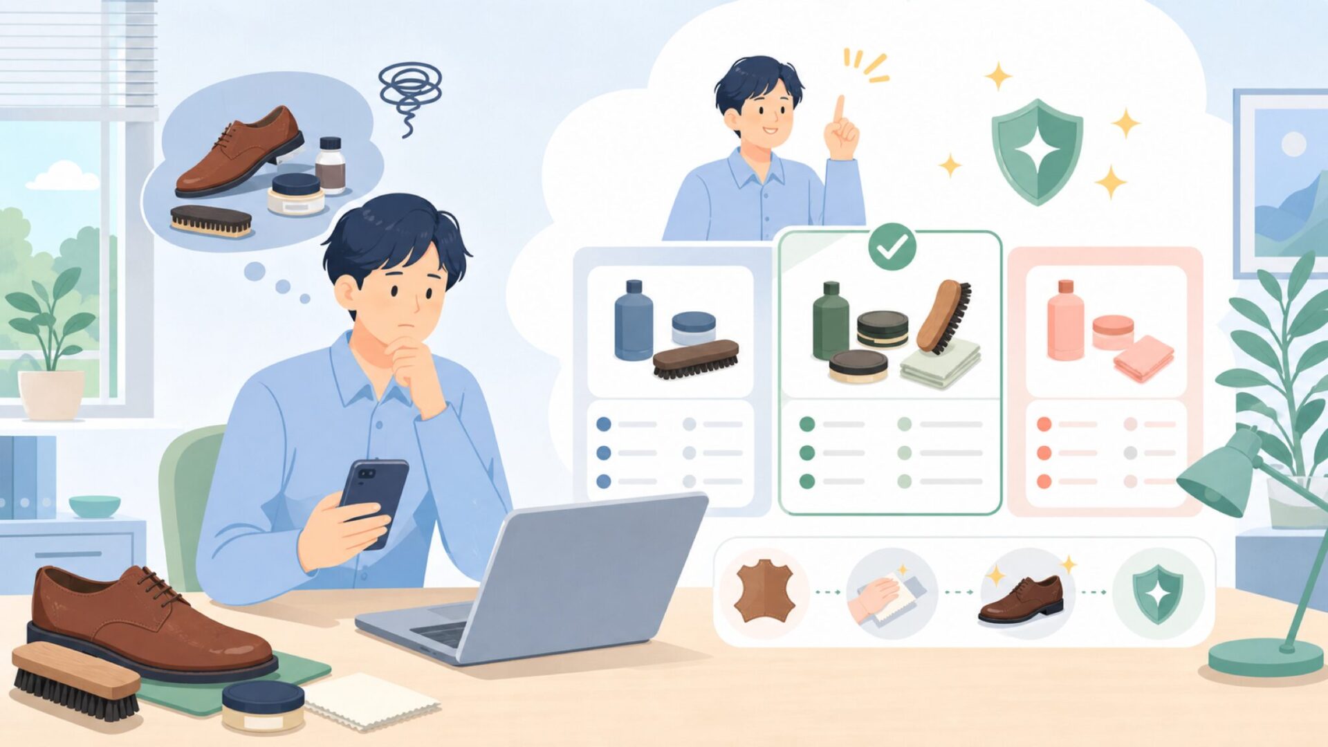 FAMACOとはどんなシューケアブランドなのか｜得意分野と他ブランドとの違いを表すイラスト