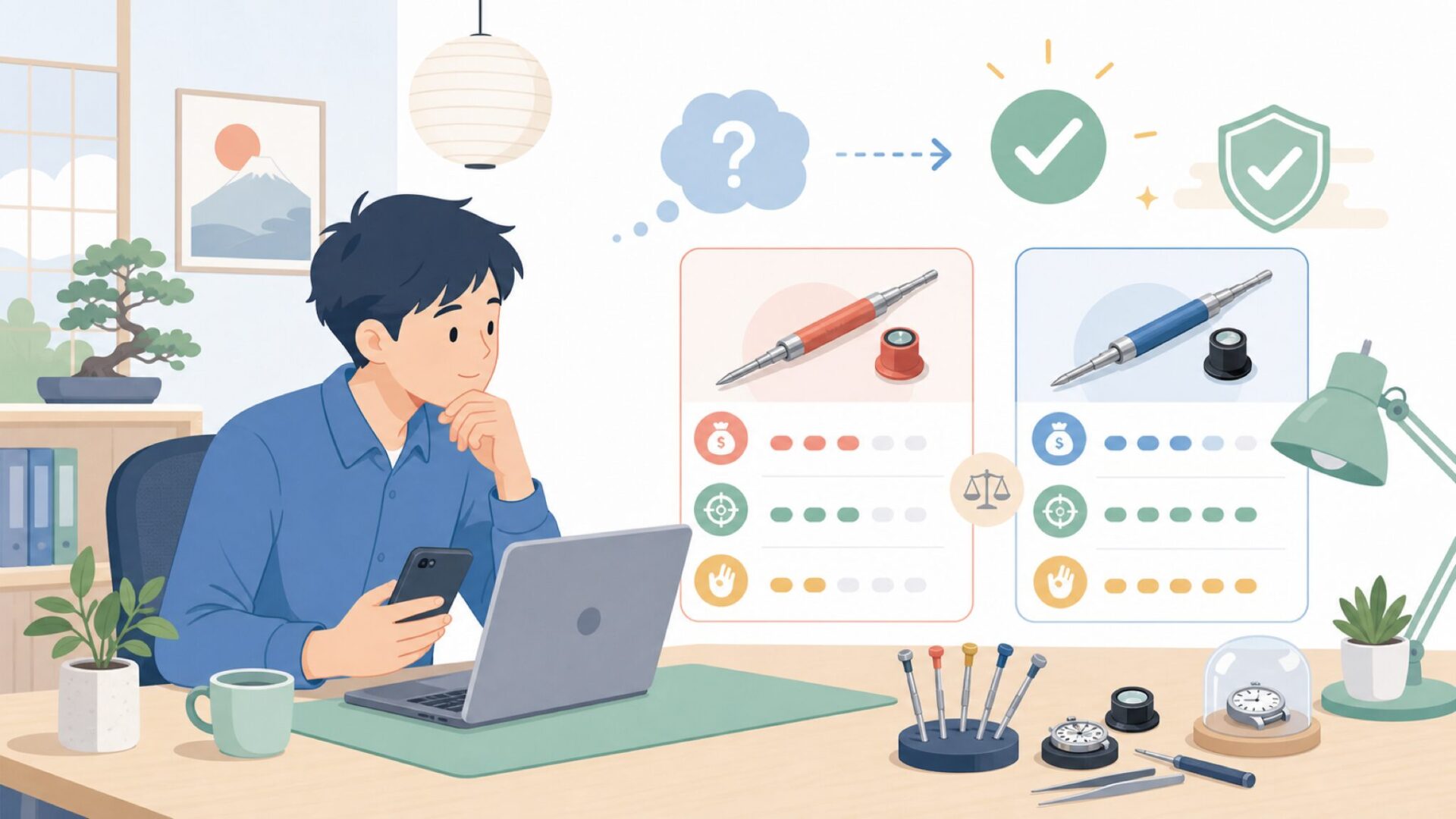 HorotecとBergeon、どちらを選ぶべきかを表すイラスト