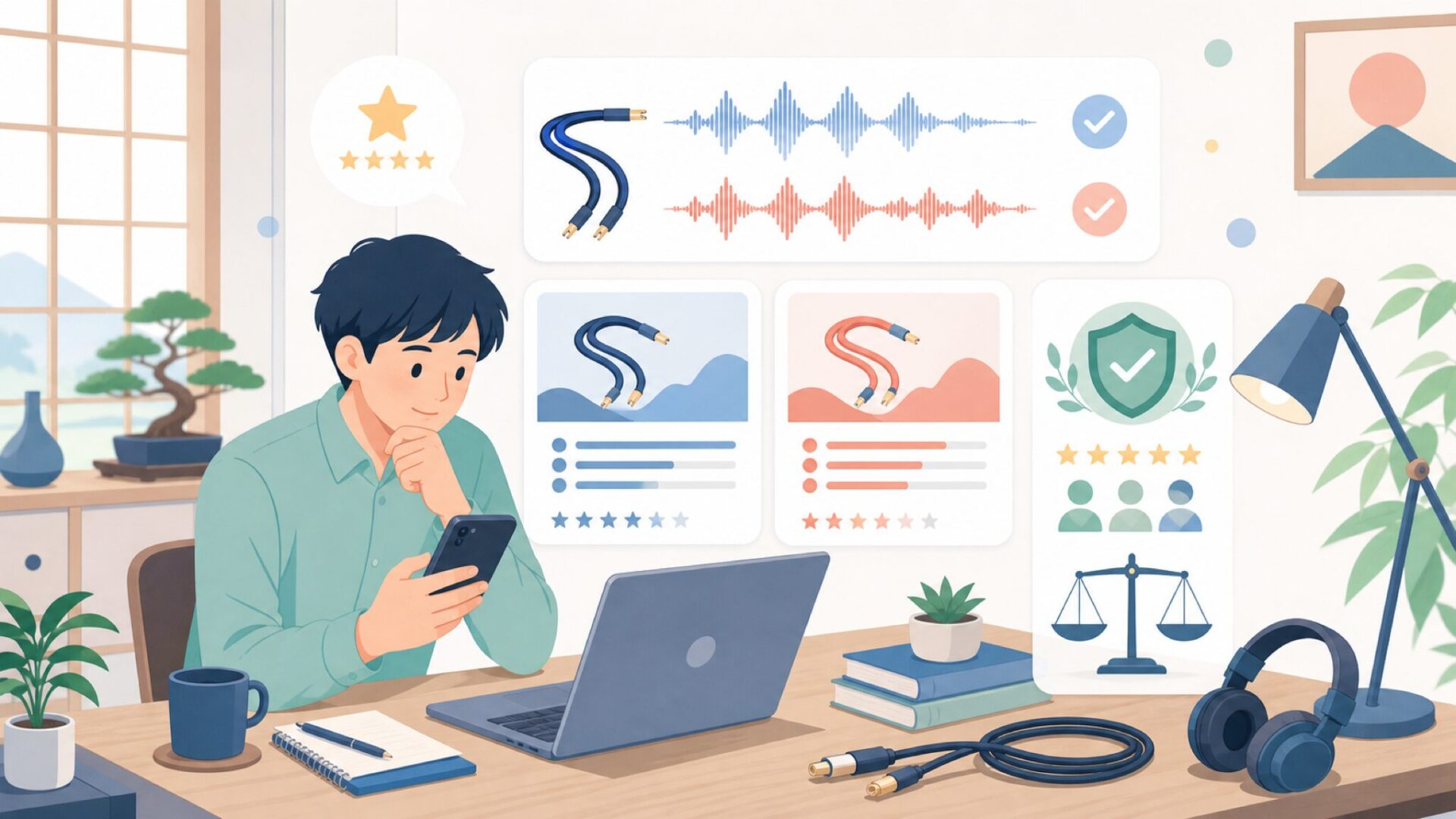 Van Dammeケーブルの音質傾向とレビューの評判を表すイラスト
