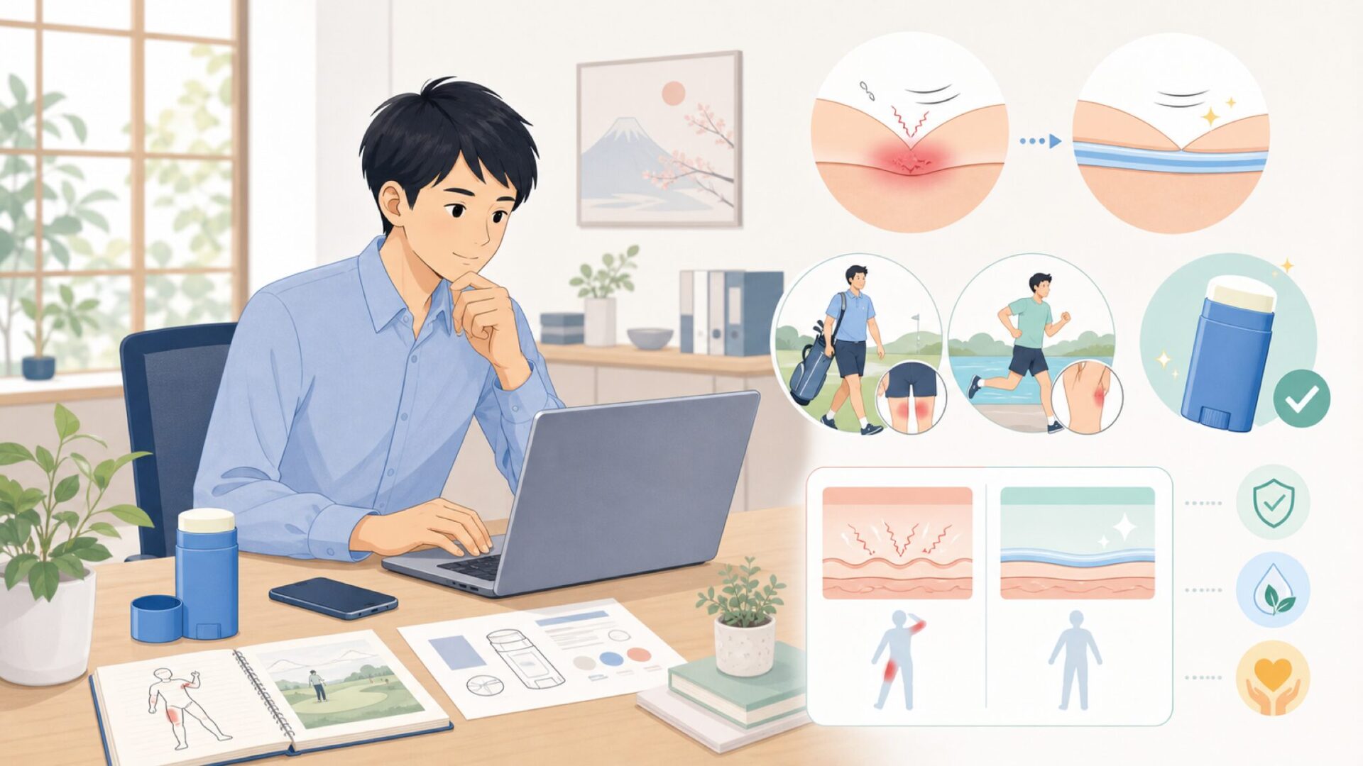 擦れ防止スティックとしての効果の仕組みを表すイラスト