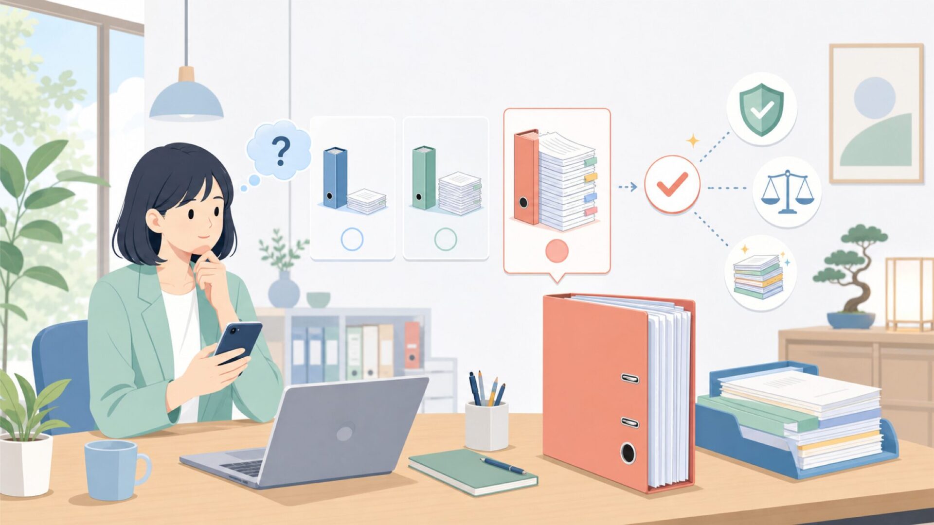 代表商品「レバーアーチファイル」の魅力を表すイラスト