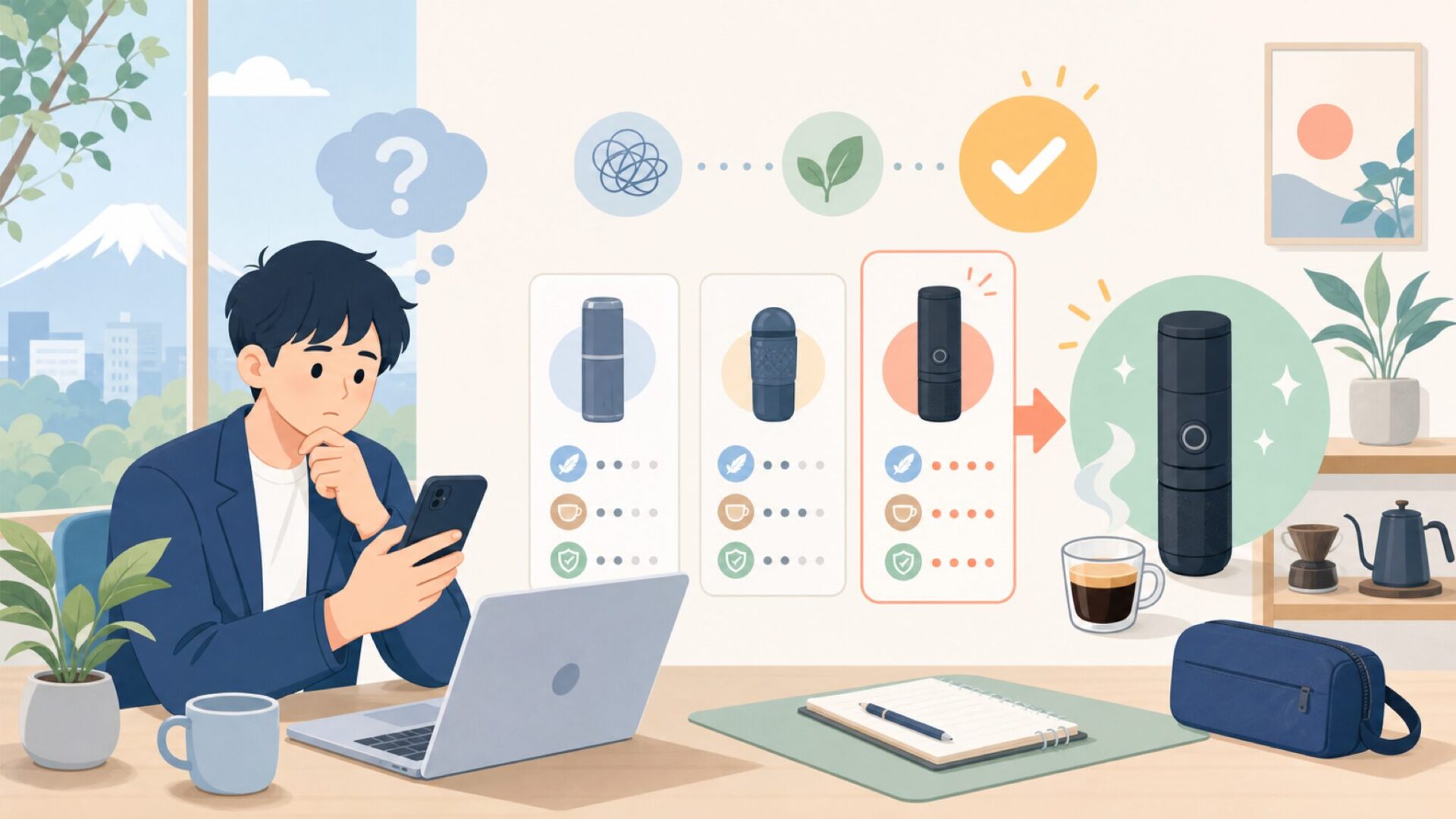WACACOエスプレッソメーカーが選ばれている理由を表すイラスト