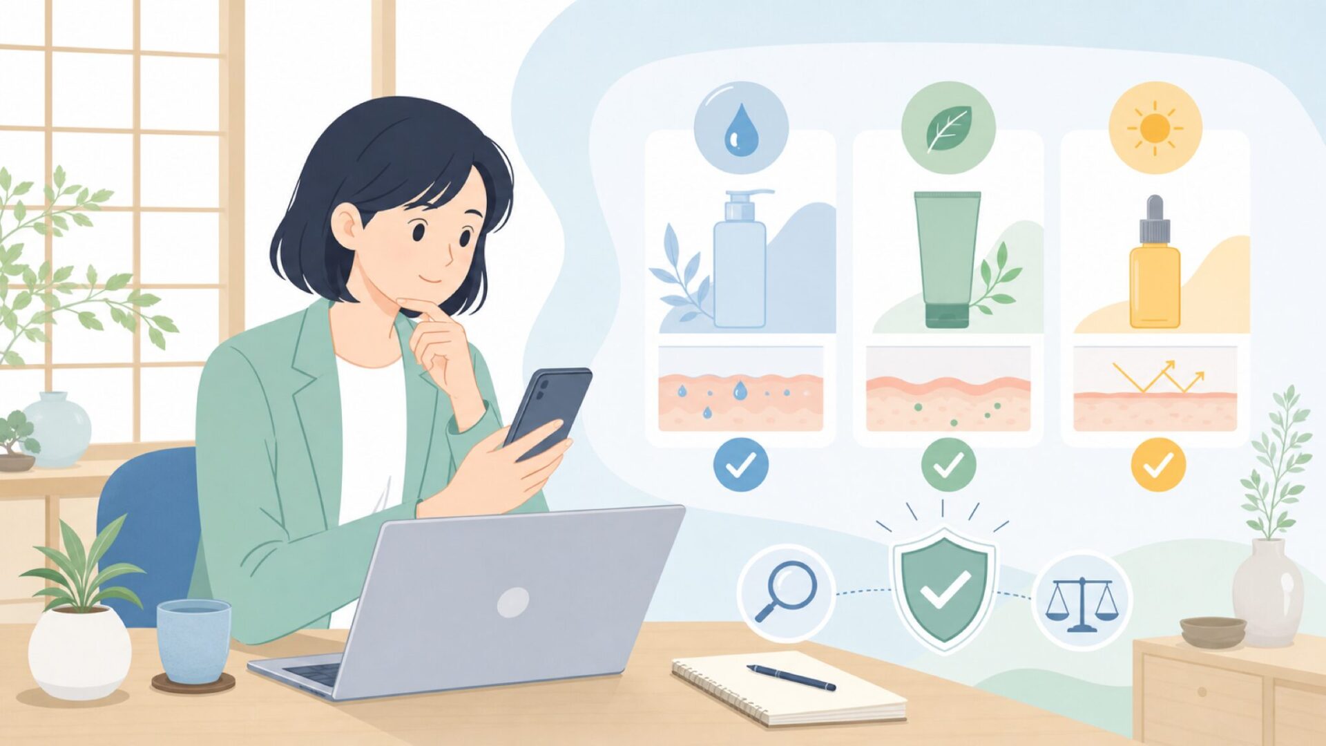 肌悩み別に見る代表商品3種の違いを表すイラスト