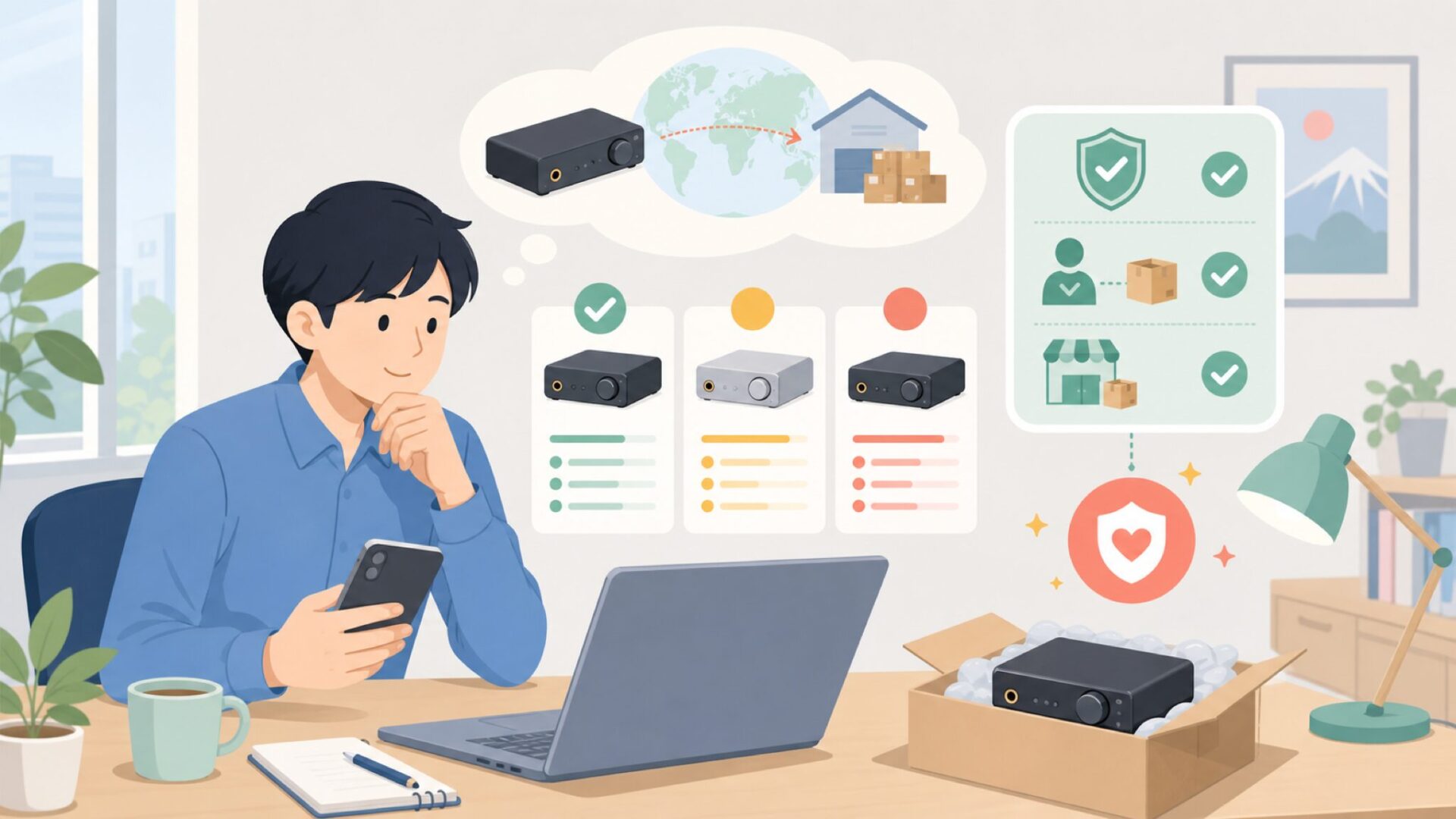中国系DACは本当に信頼できる？保証・流通の見極め方を表すイラスト