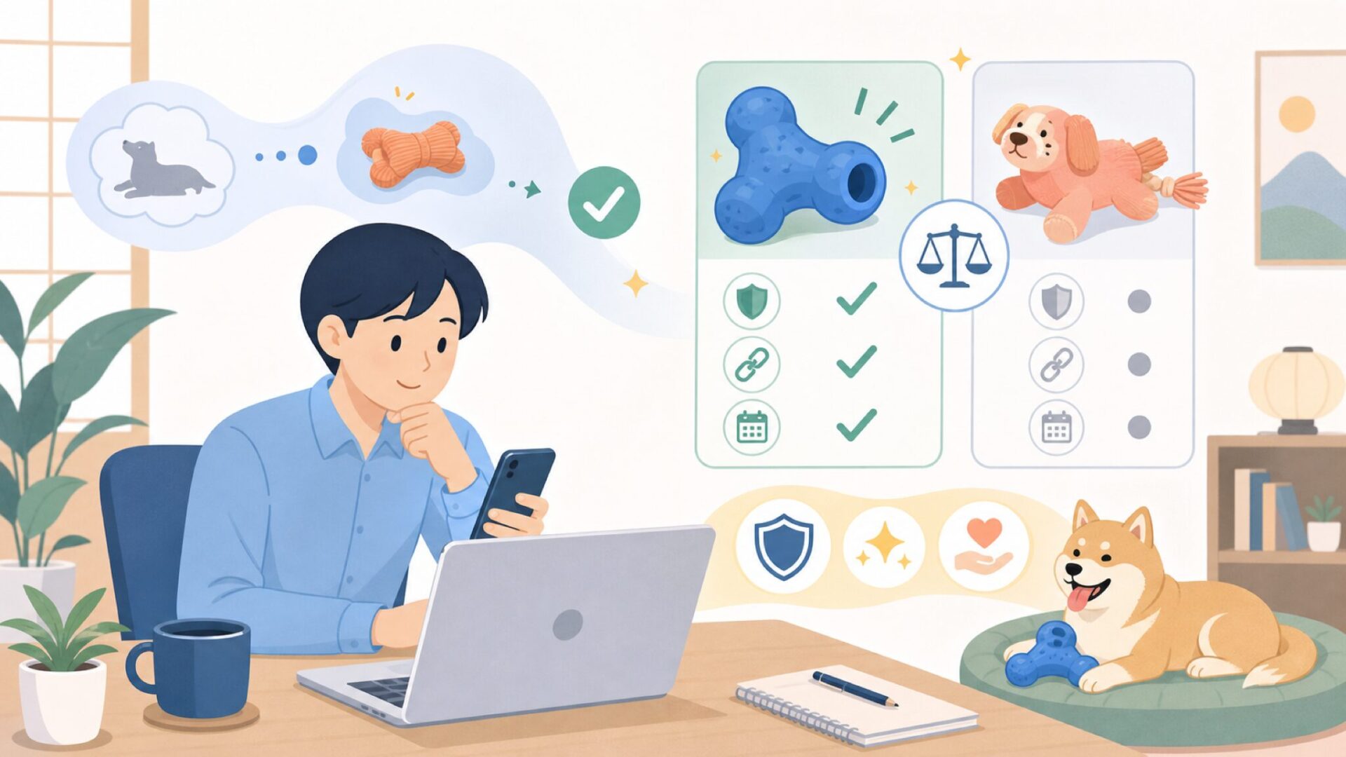 West Pawの犬おもちゃが選ばれる理由｜壊れにくさとコスパを検証を表すイラスト