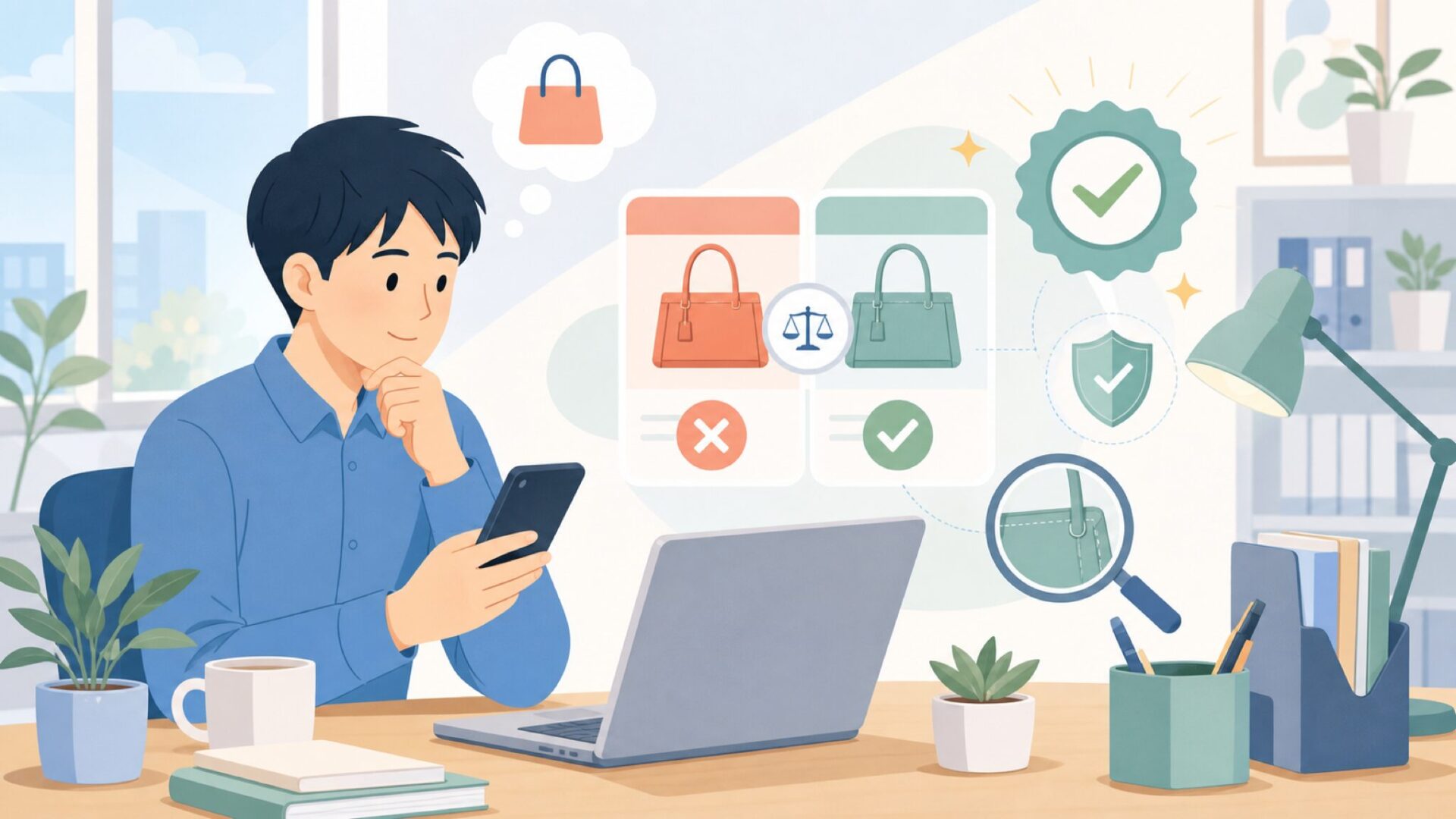 購入前に確認したい「正規品かどうか」の見分け方を表すイラスト