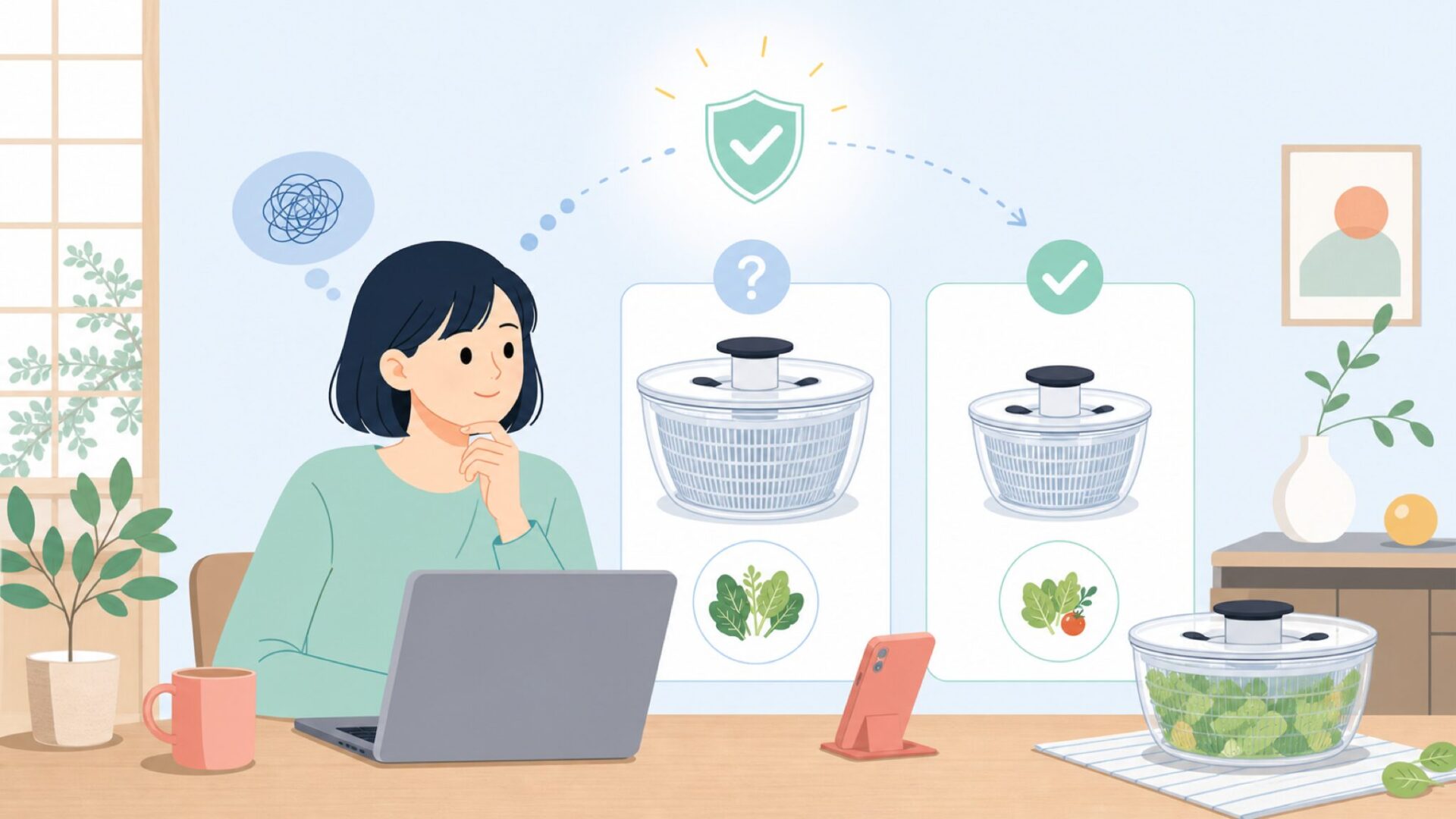 OXOサラダスピナーのサイズ選び 大と小どっちが合う?を表すイラスト