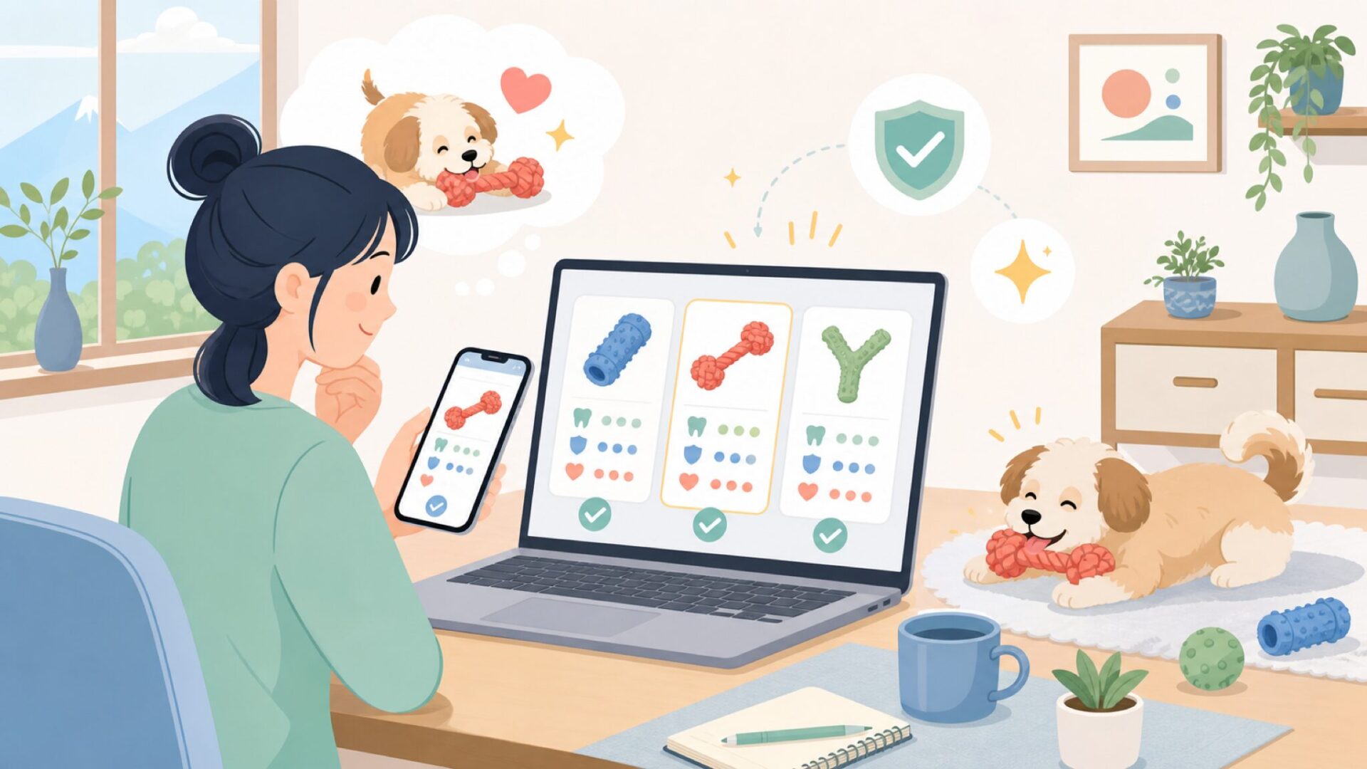 愛犬が夢中になる理由——噛むおもちゃとしての魅力を表すイラスト