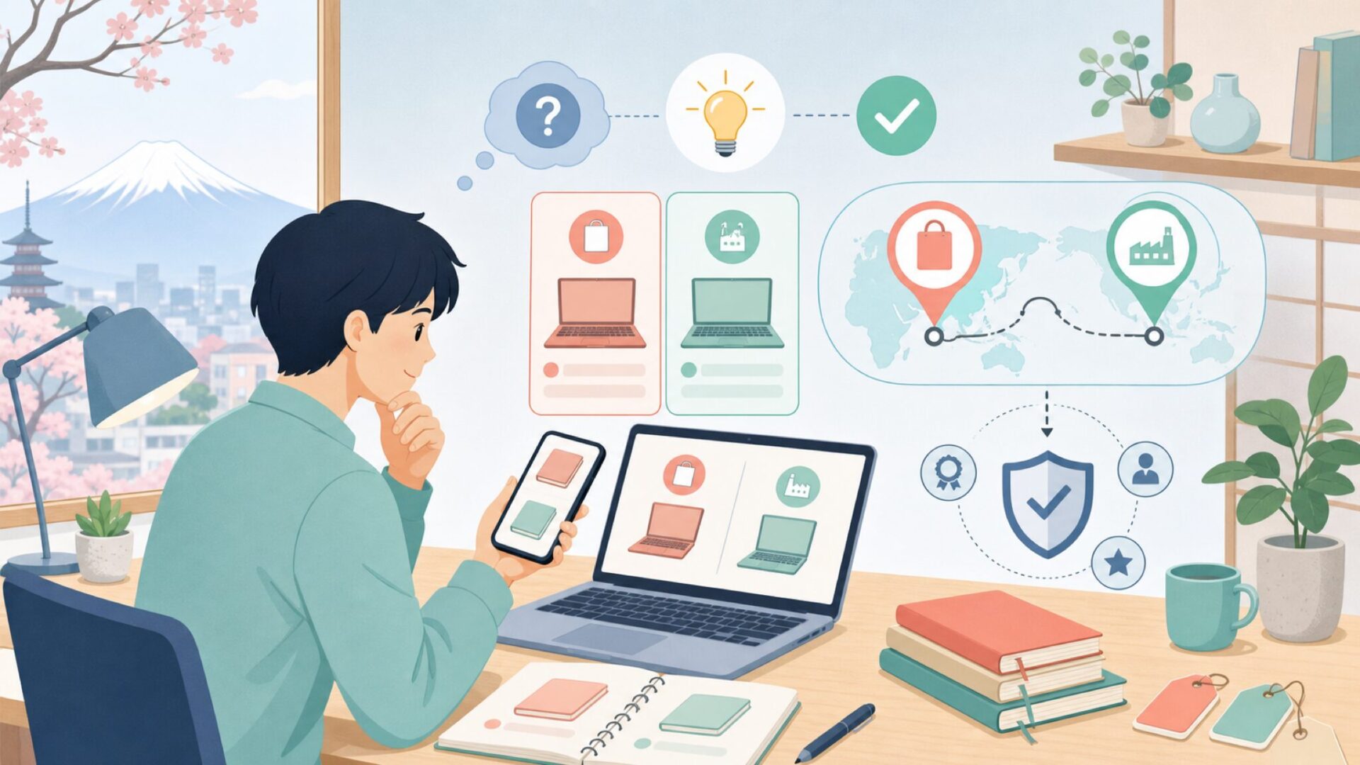 今のモレスキンノートはどこで作られている？ブランド国と製造国の違いを表すイラスト