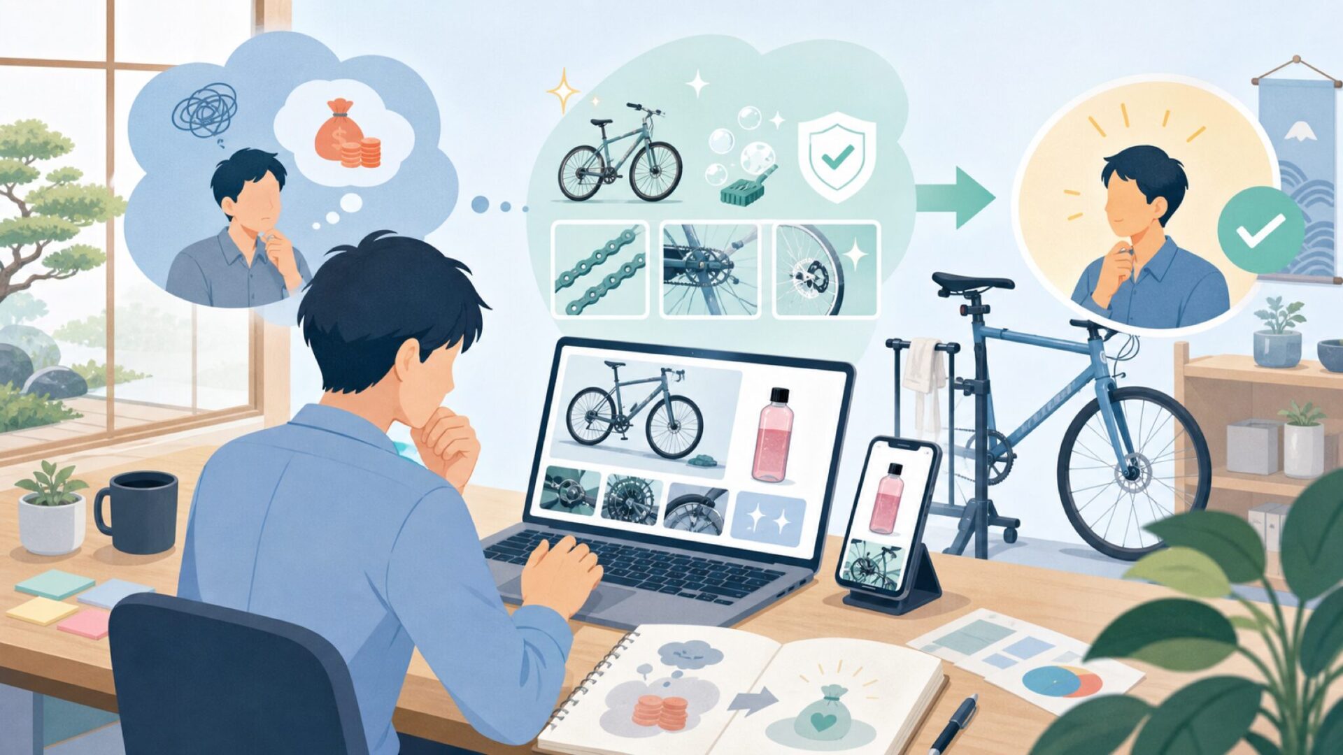 なぜ自転車乗りに選ばれる？Muc-Offクリーナーの特徴を表すイラスト