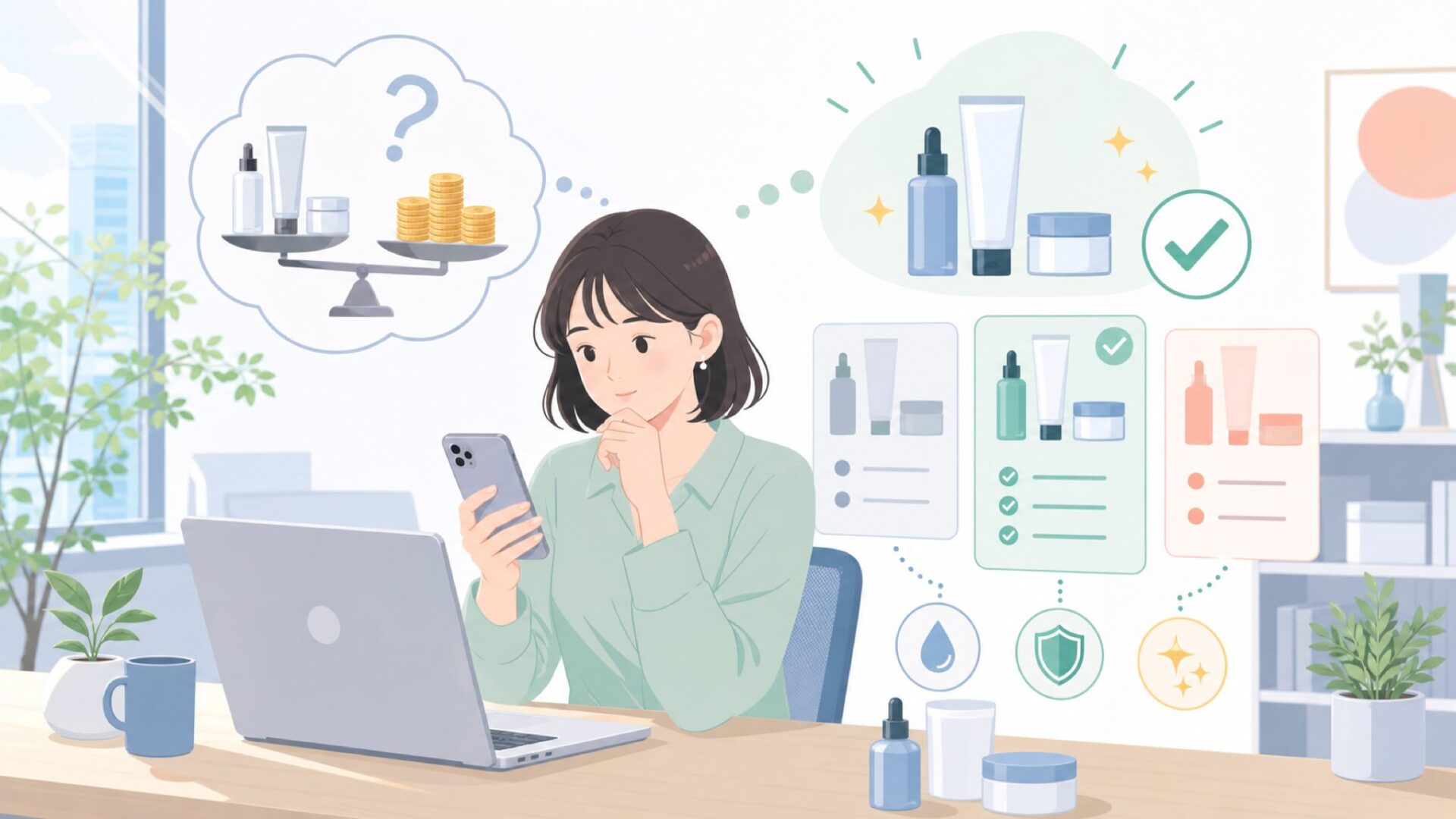 「高級スキンケア」と言われる理由―価格に見合う価値はあるのかを表すイラスト