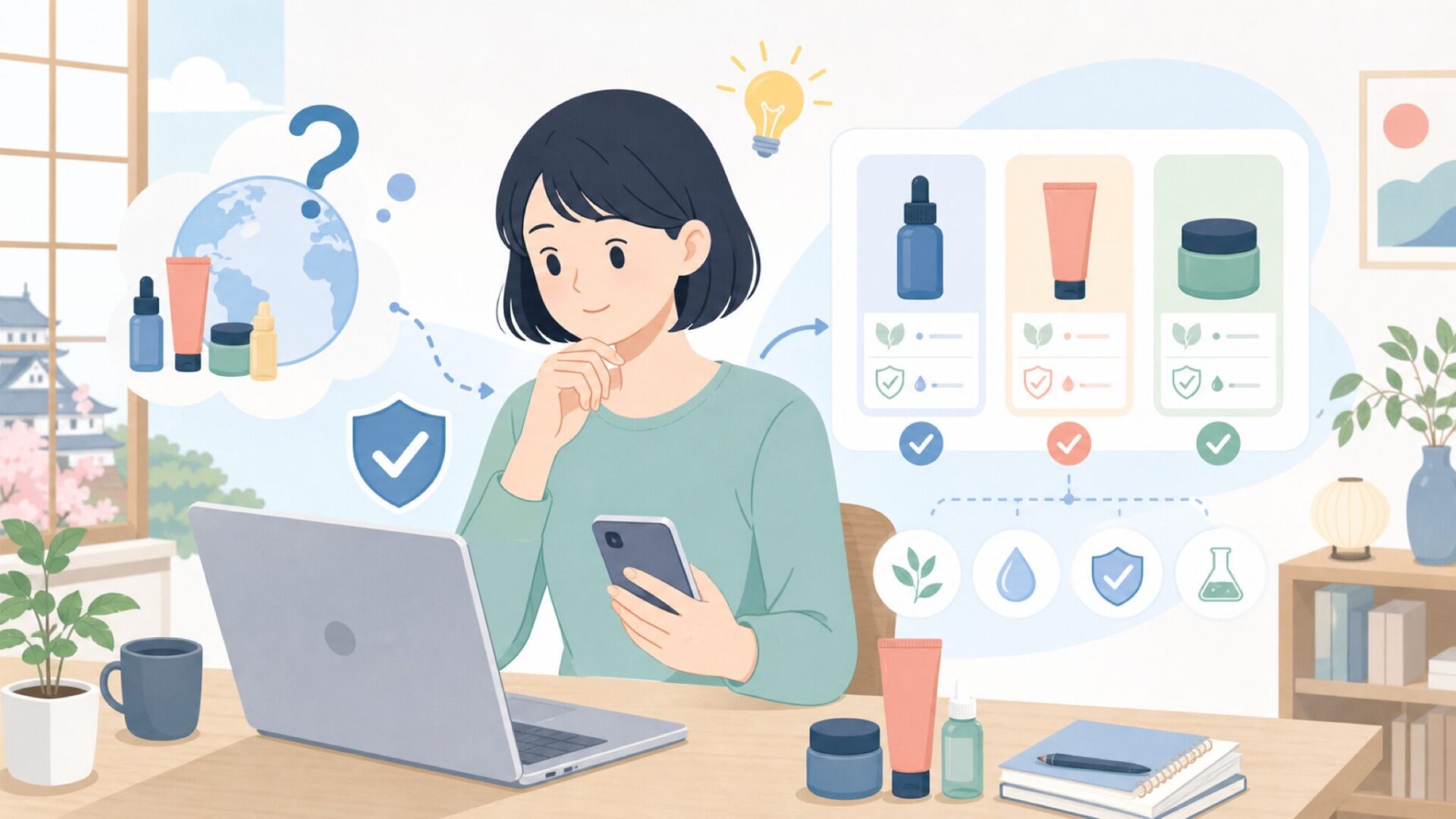 海外コスメとして信頼できる?安全性の見極め方を表すイラスト