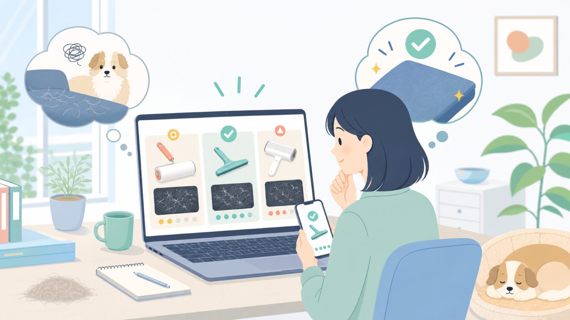 実際にペットの毛は取れるのか?口コミと使用感まとめを表すイラスト