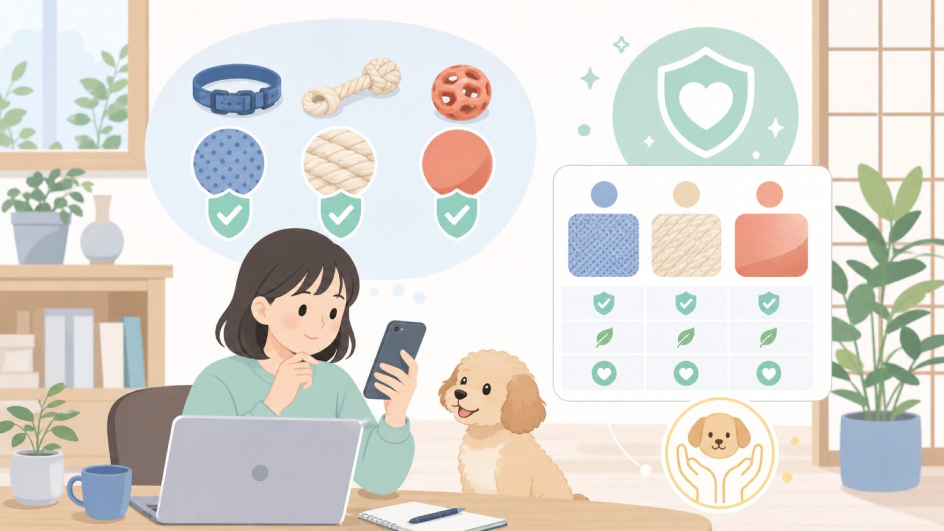 愛犬に与えても大丈夫?素材と安全性から見るP.L.A.Y.の特徴を表すイラスト