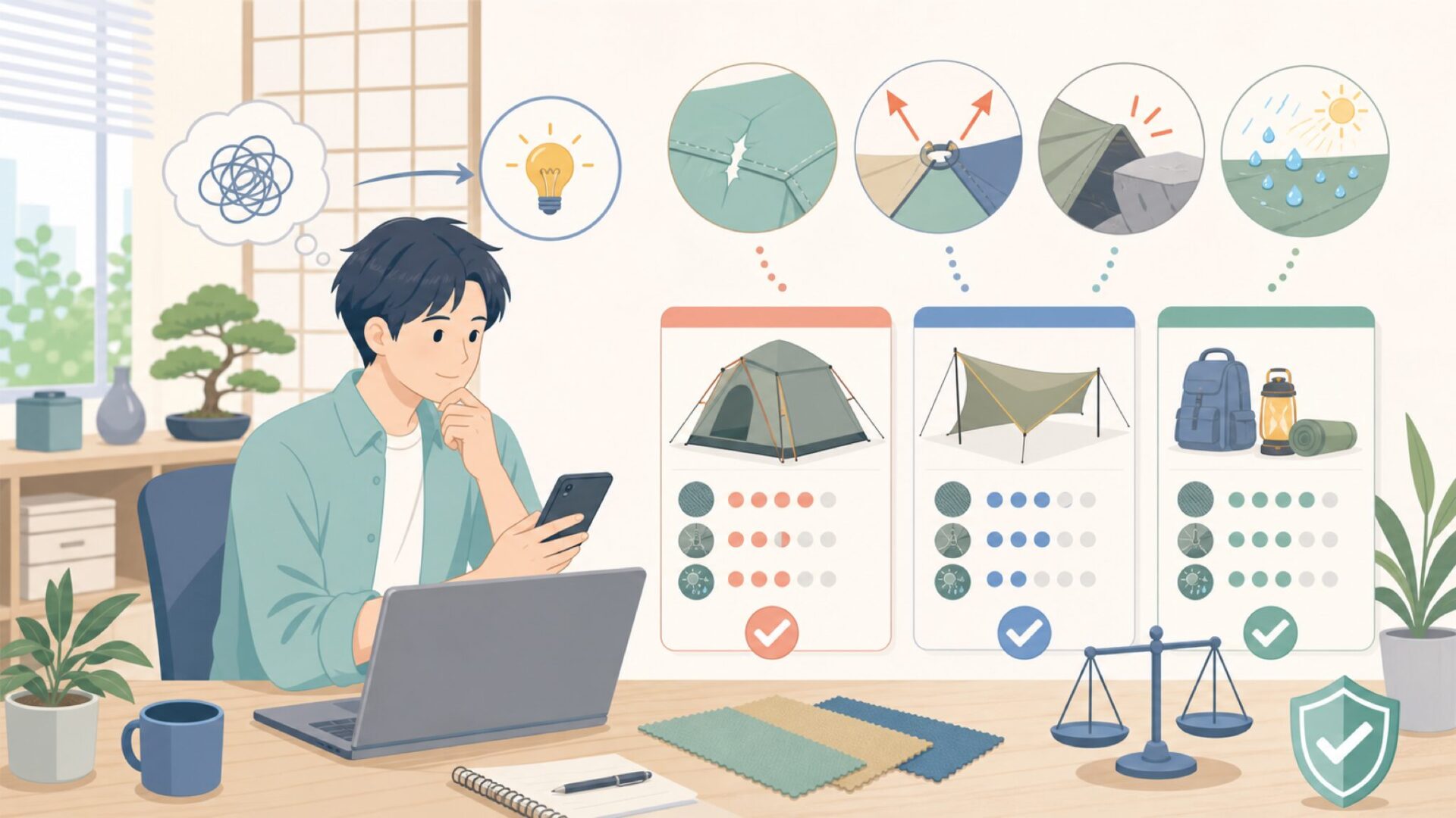 なぜテント・タープ・キャンプ用品は破れるのかを表すイラスト