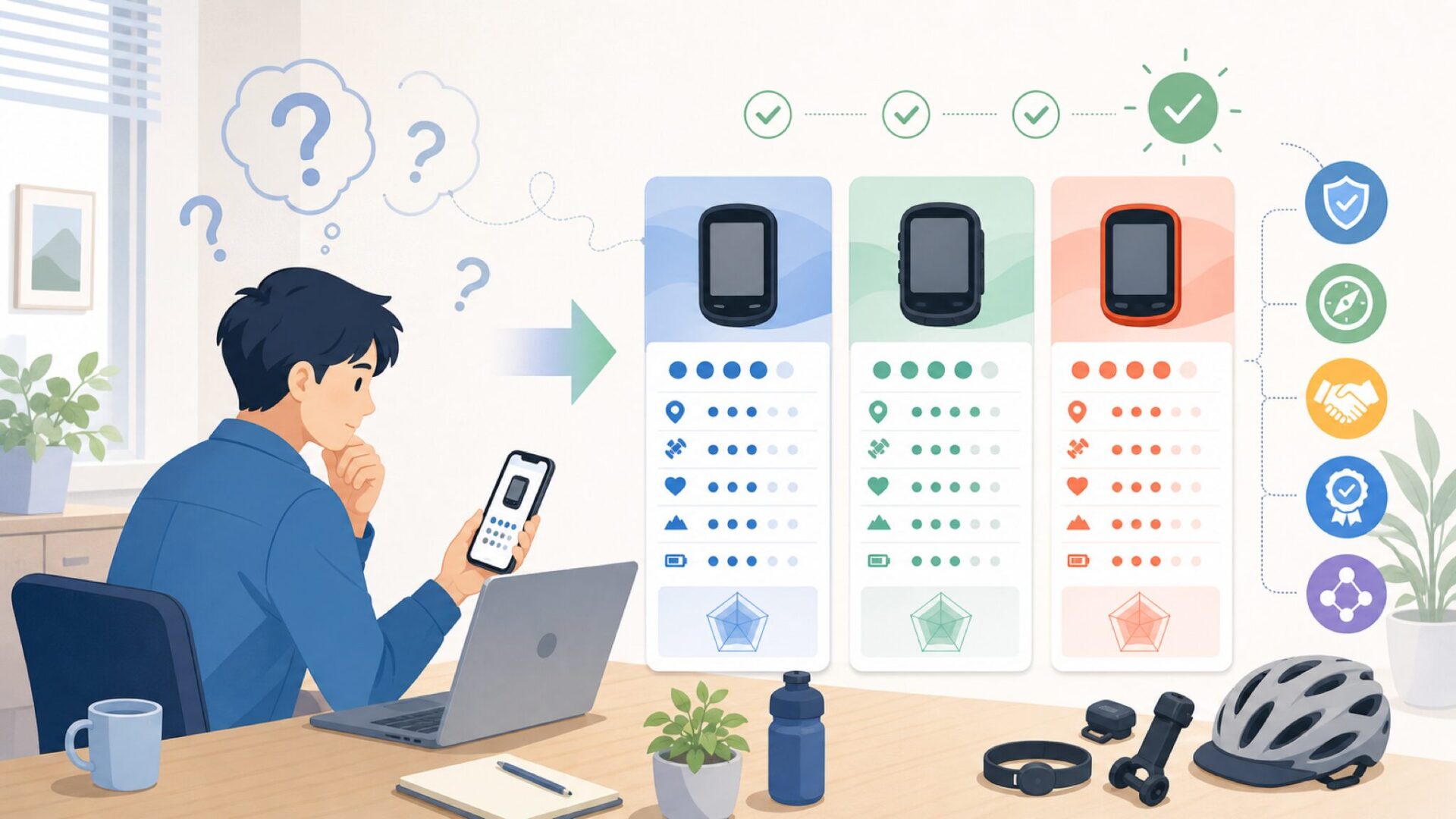 Garmin・Wahooと並べて見るMageneの立ち位置を表すイラスト