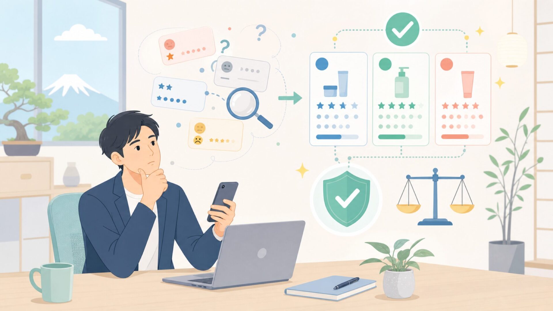 Laresarの口コミ・レビューはどこまで信用できるかを表すイラスト