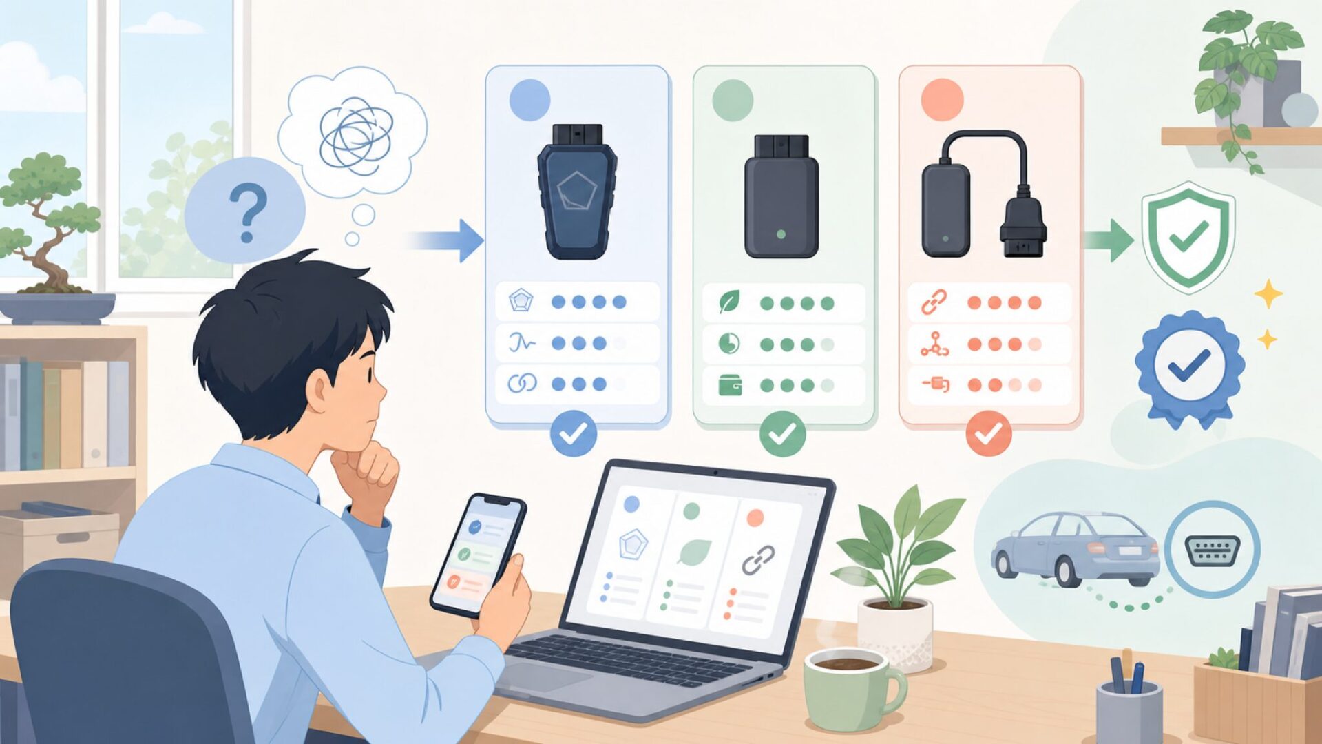 OBDLink MX+・LX・EXの違いを比較するを表すイラスト
