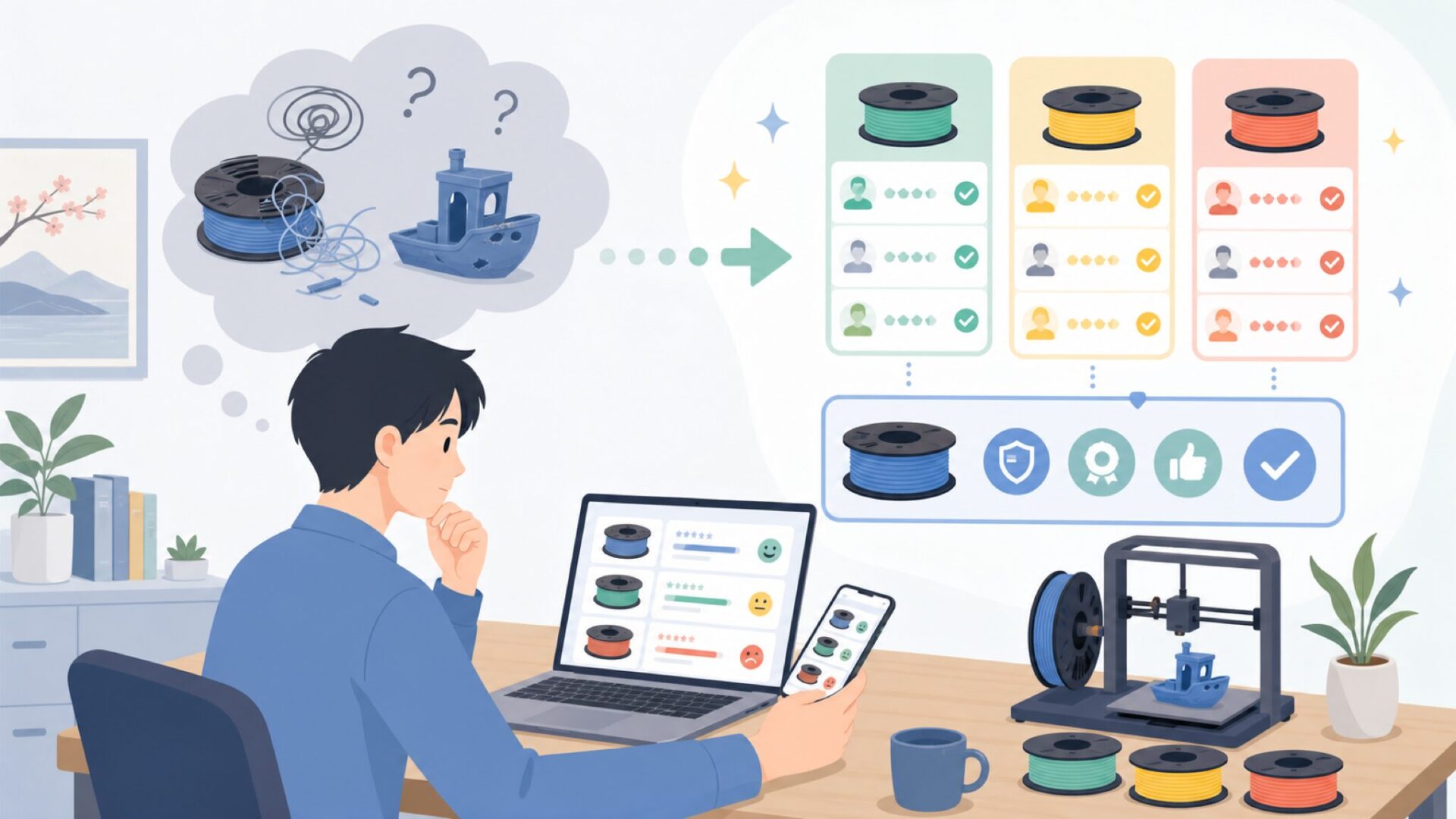SUNLUフィラメントの評判は?購入者の口コミ傾向を表すイラスト