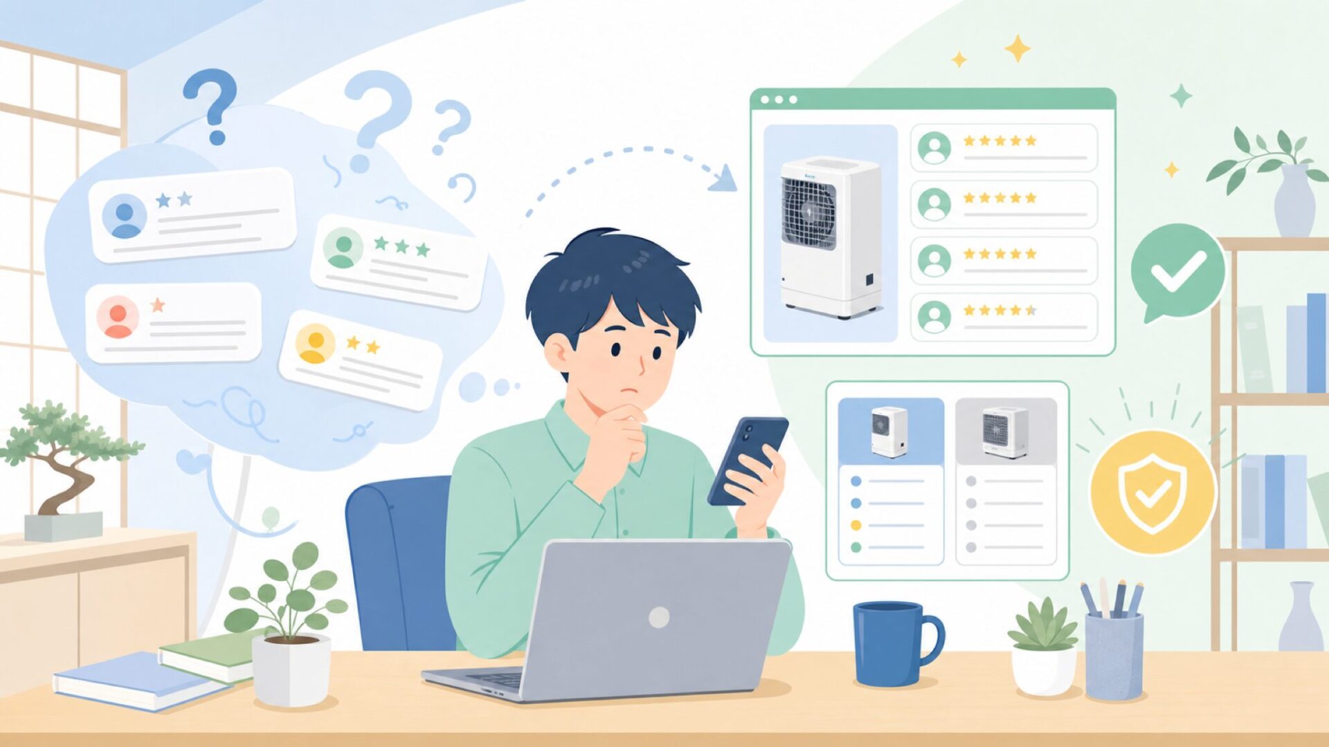 Acekoolの口コミ・評判をSNSとレビューで確認するを表すイラスト