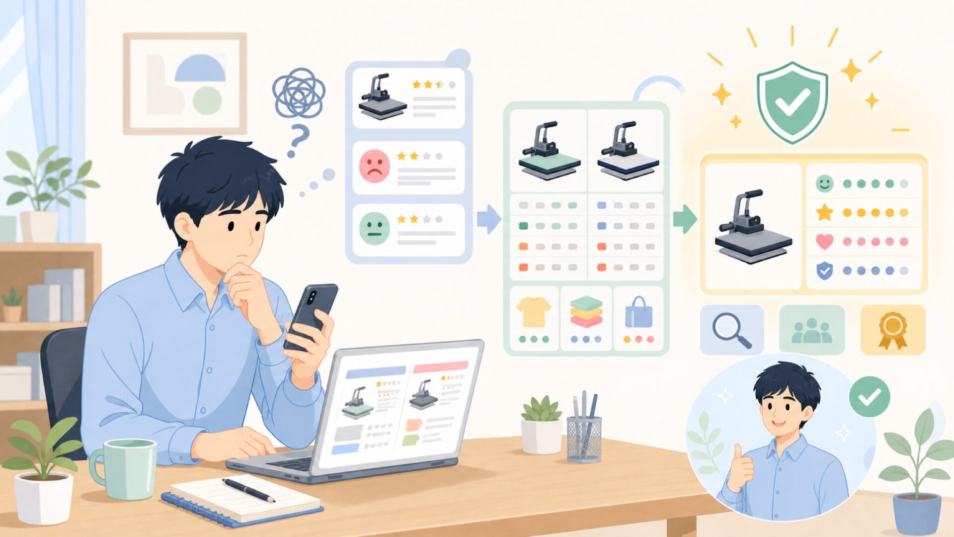 口コミでわかるHTVRONTヒートプレスの評価傾向を表すイラスト