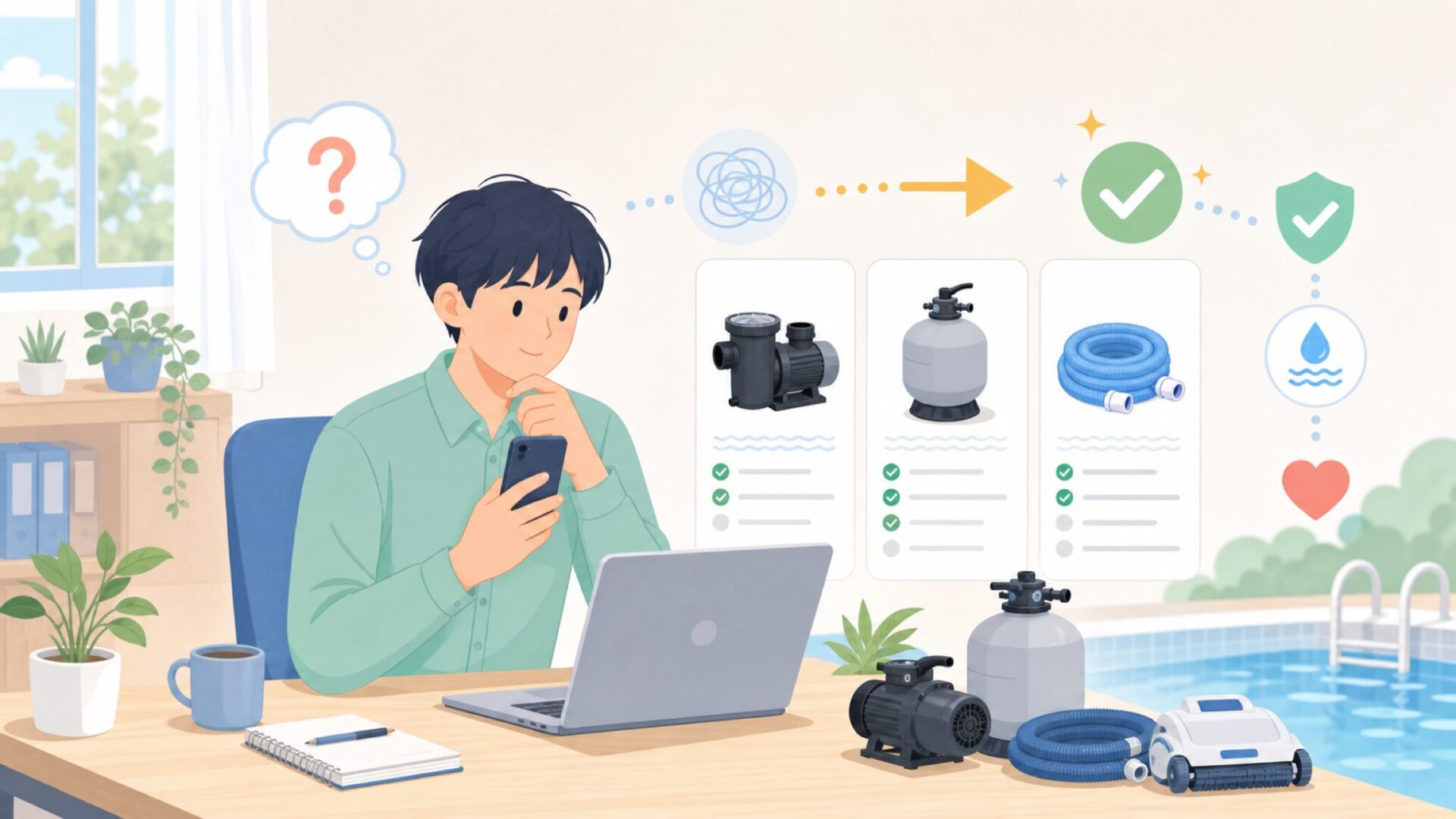 プール用品としてのXtremepowerUSの特徴と用途を表すイラスト