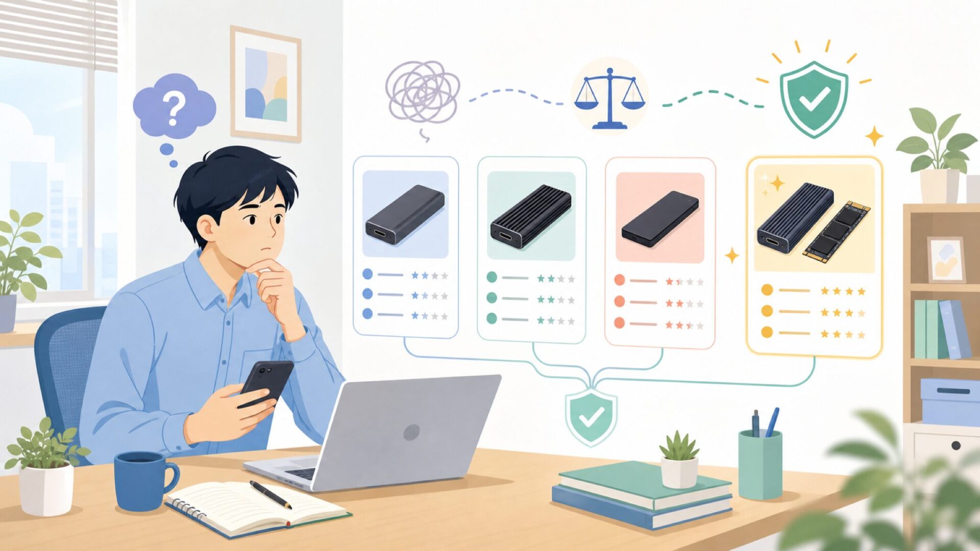 SABRENT SSDケース・SSDの評判は良い？レビューから見る実態を表すイラスト