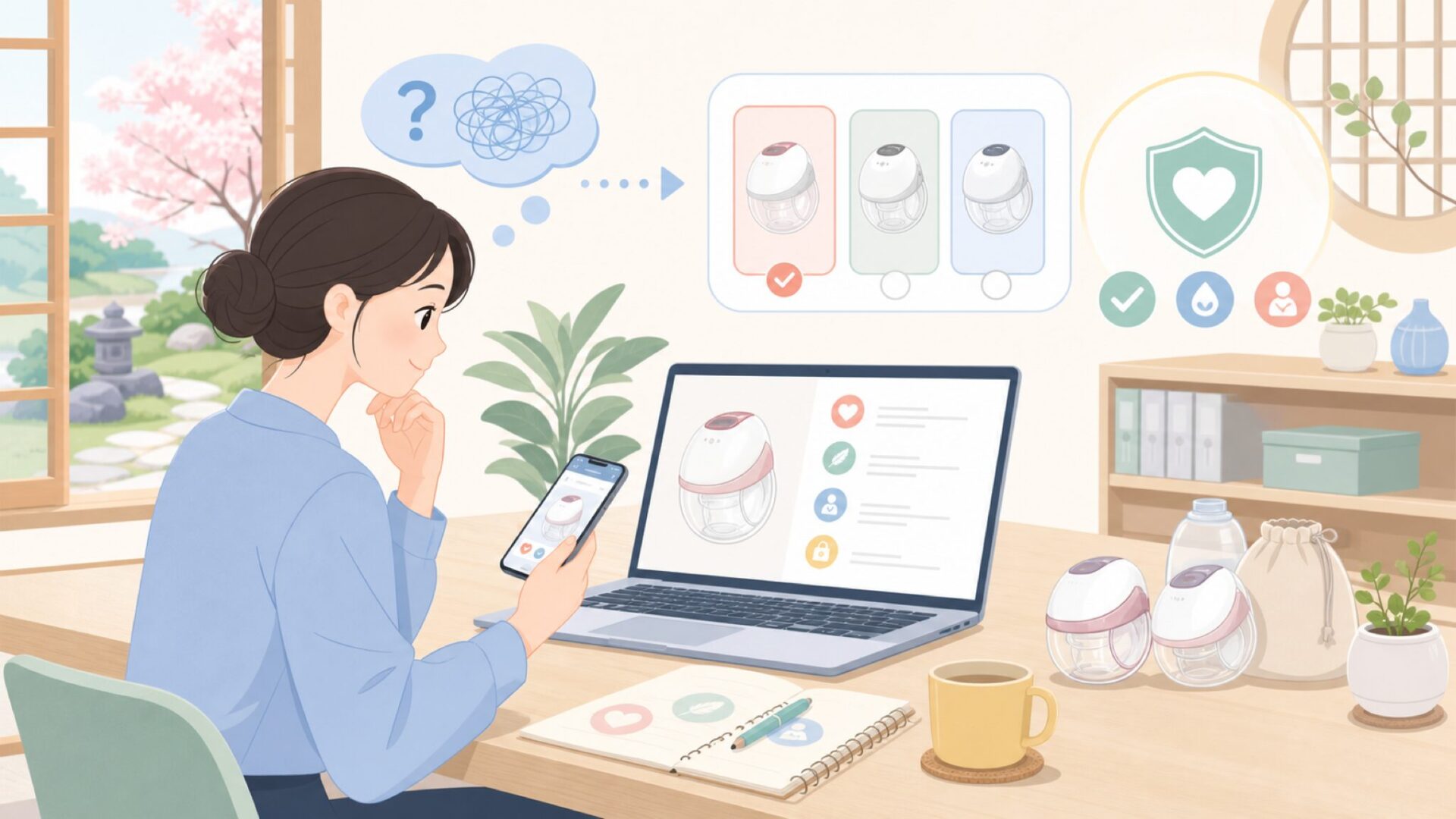 Momcozy搾乳機の基本情報と選ばれる理由を表すイラスト