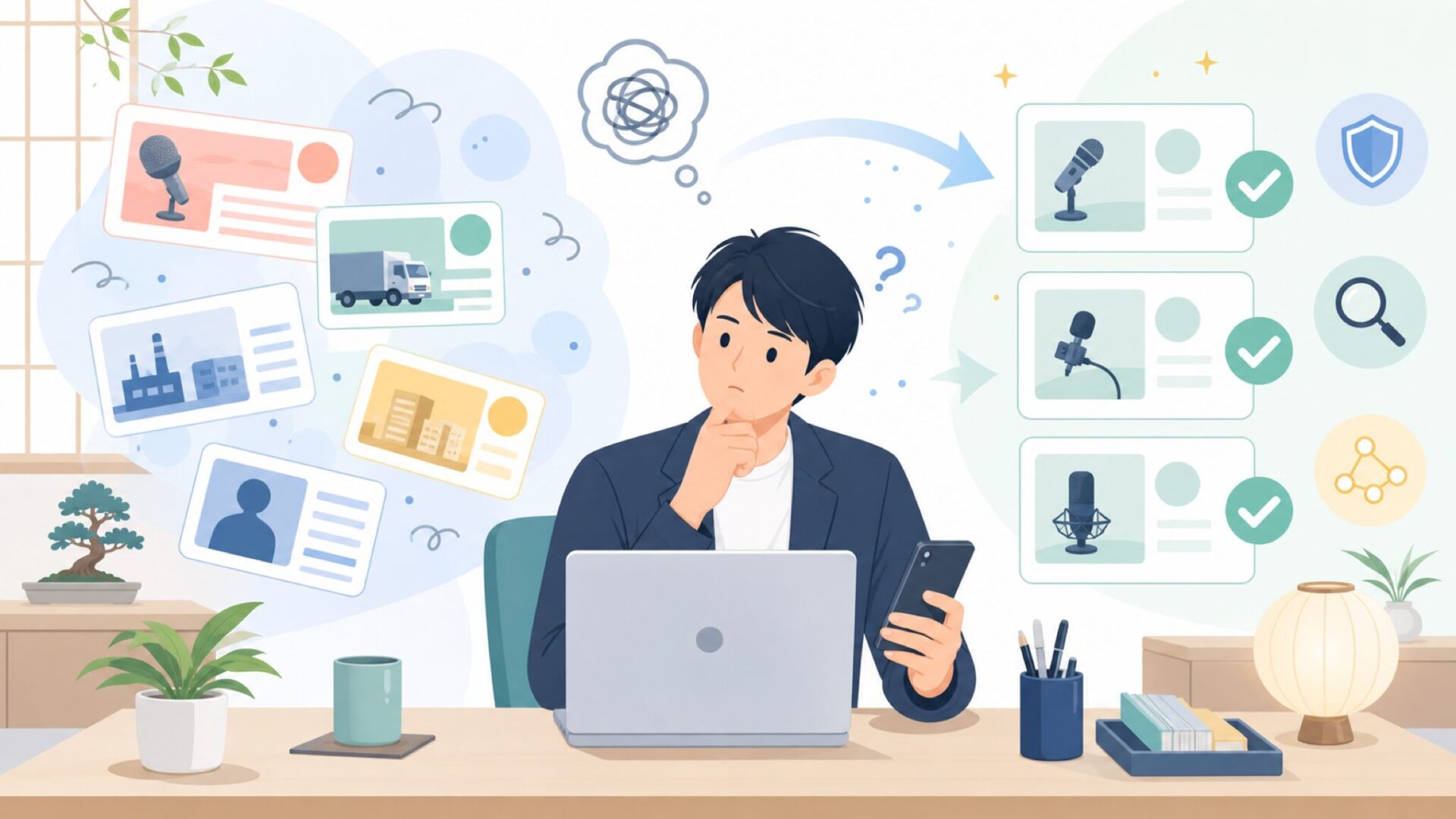 検索結果に混ざる「別のMOVO」に要注意を表すイラスト