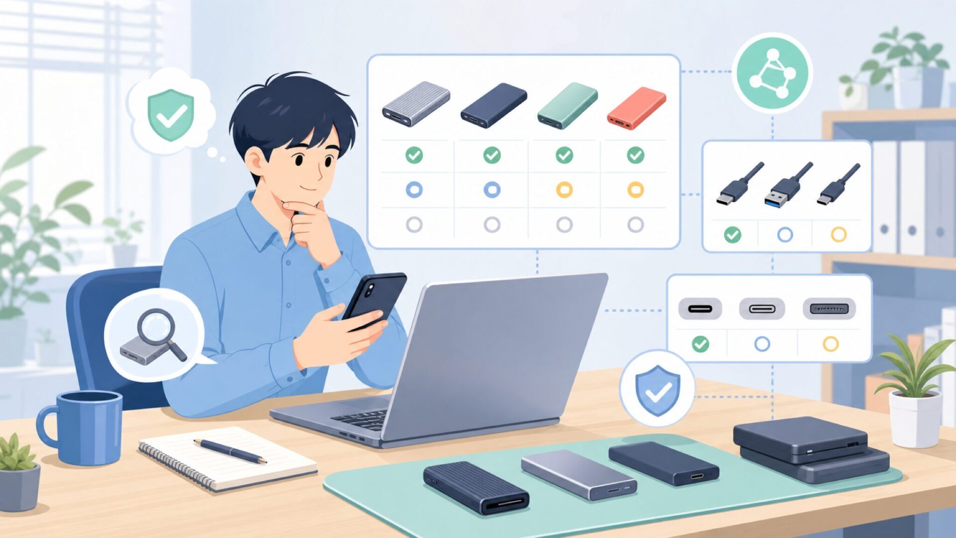 Inateck SSDケースを選ぶ前に確認したい規格ポイントを表すイラスト