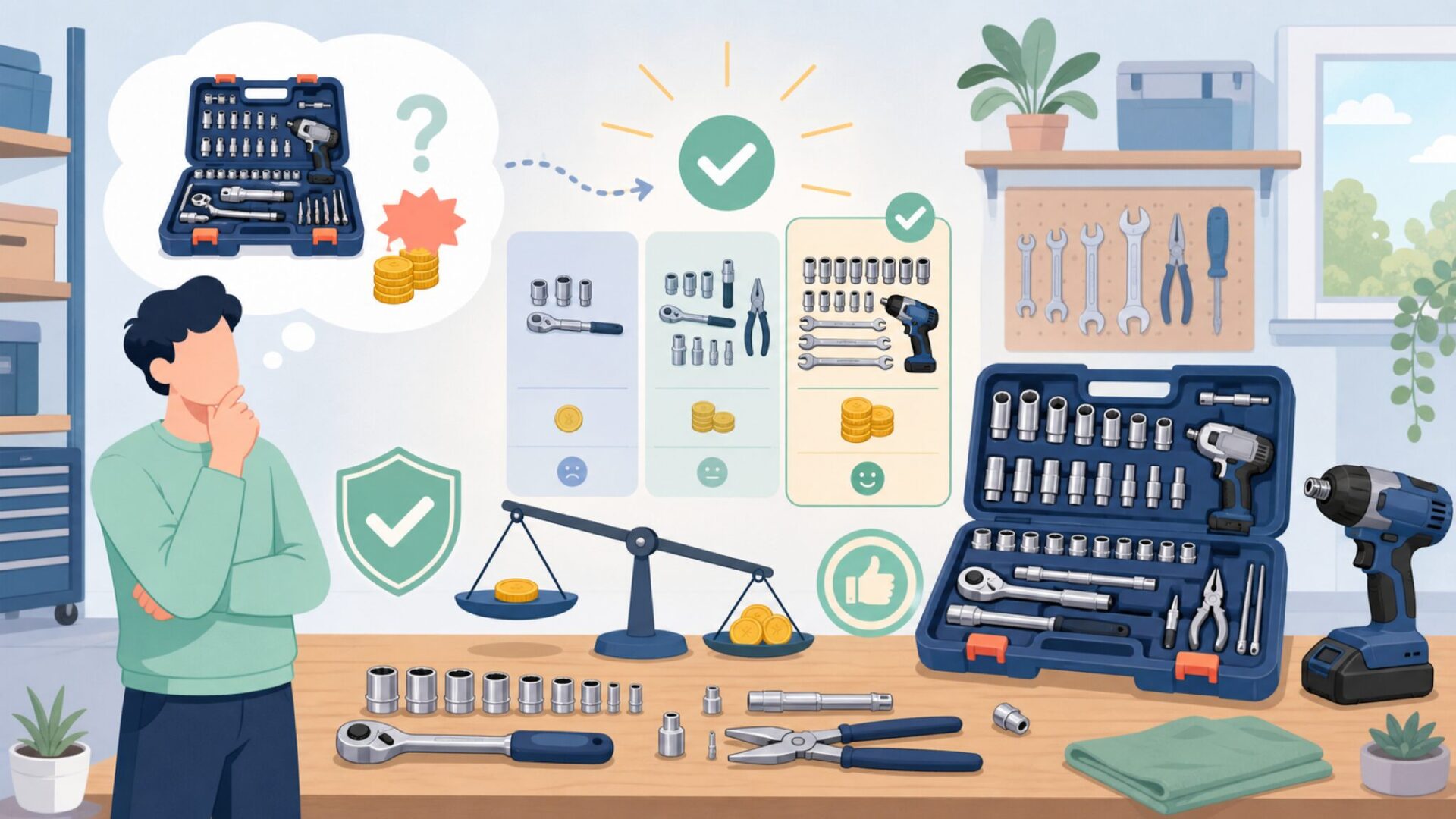 DEKOPRO工具セットの価格と工具点数からわかる特徴を表すイラスト