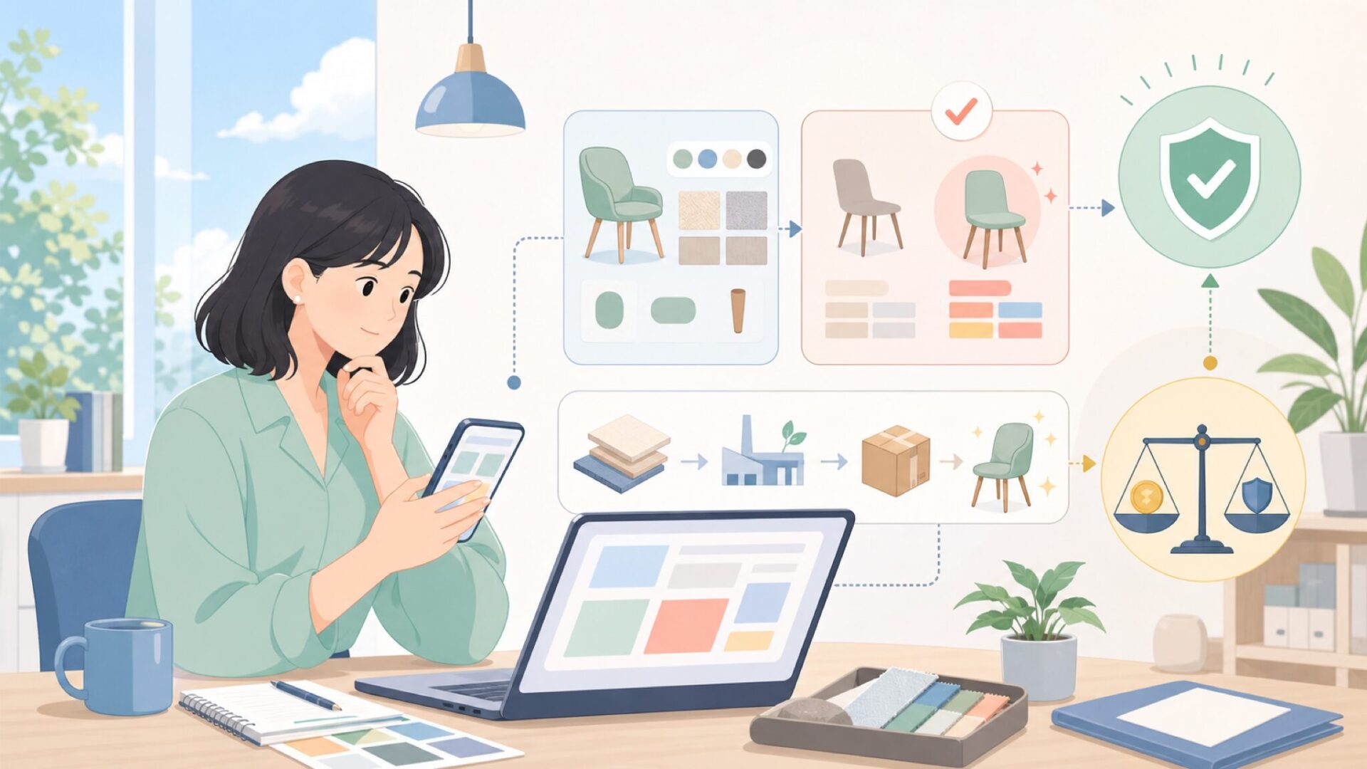 価格が安いのにデザイン性が高く見える理由を表すイラスト