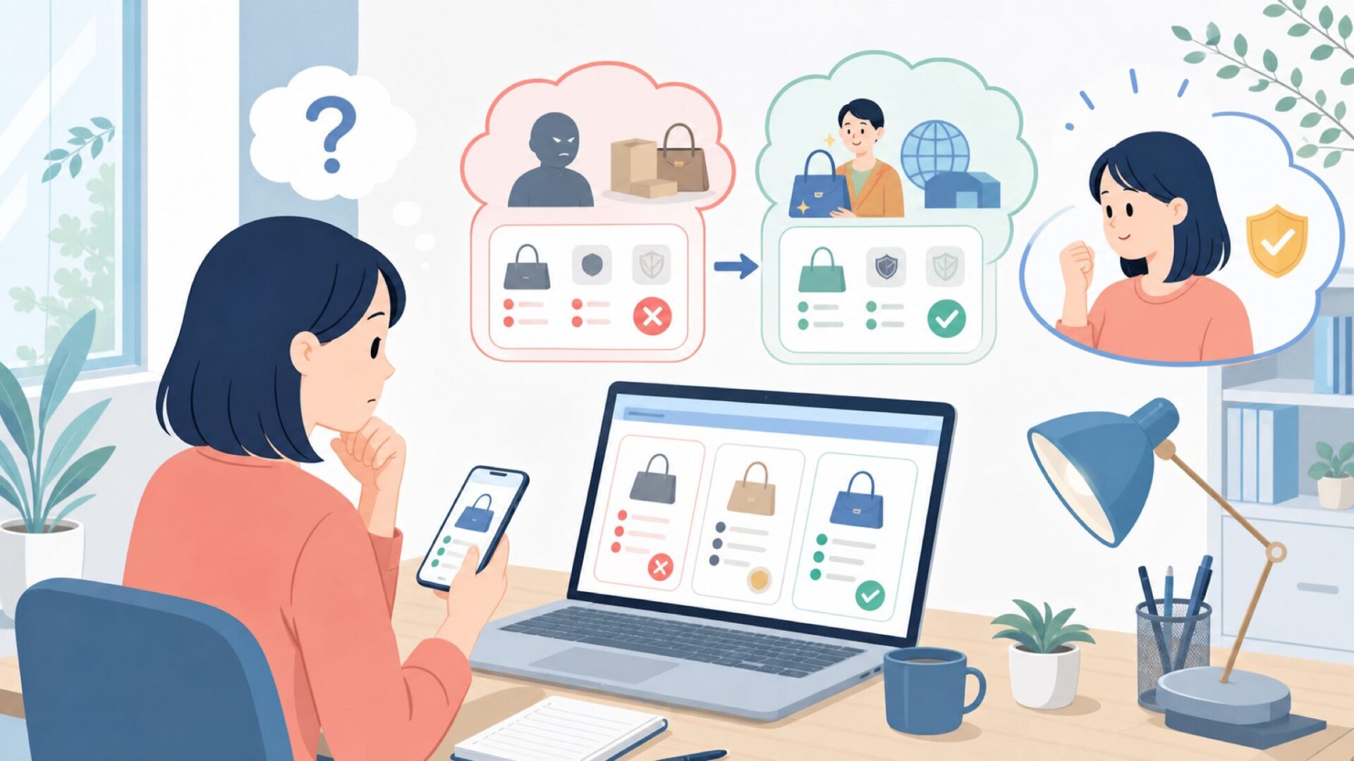 販売元・輸入元は信頼できる？怪しい商品との違いの見極め方を表すイラスト