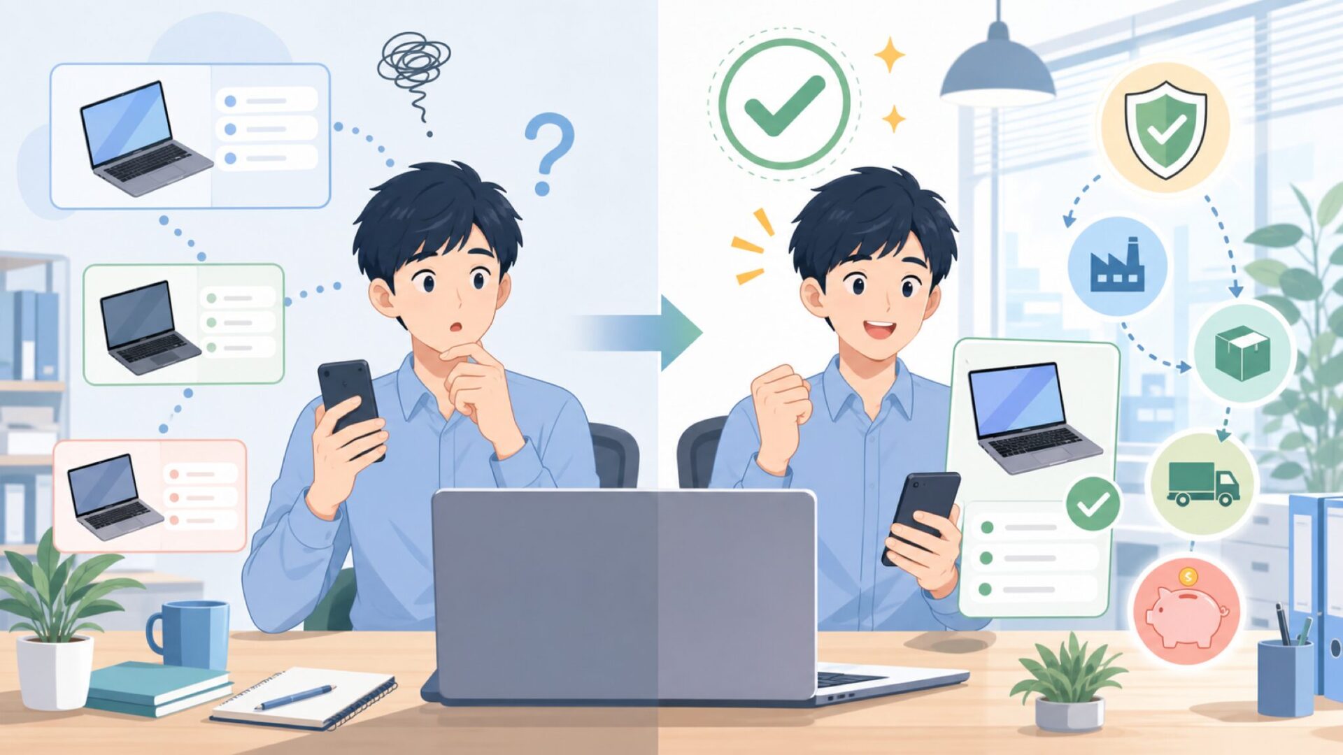 Ninkearのノートパソコンが安い理由を表すイラスト