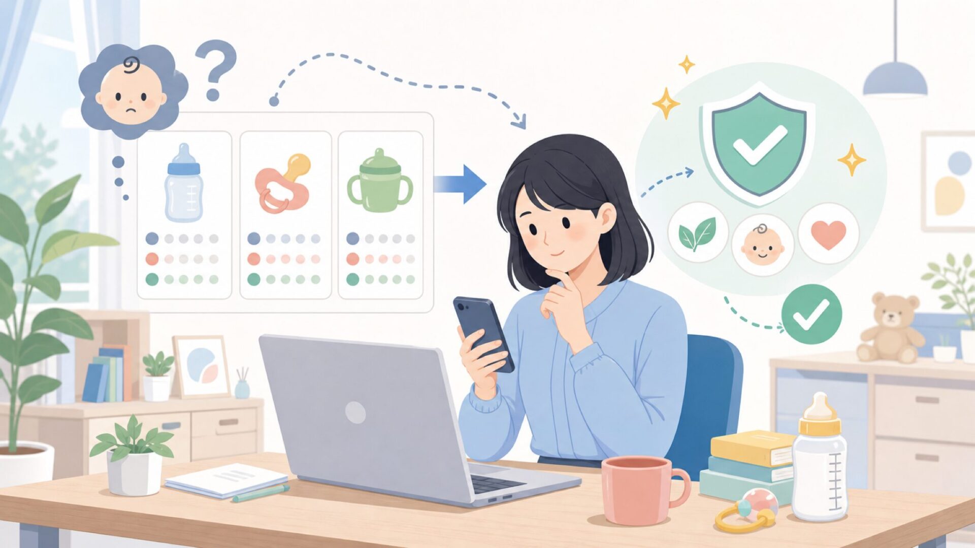 「怪しくないか」を確認する：安全性と信頼性の根拠を表すイラスト