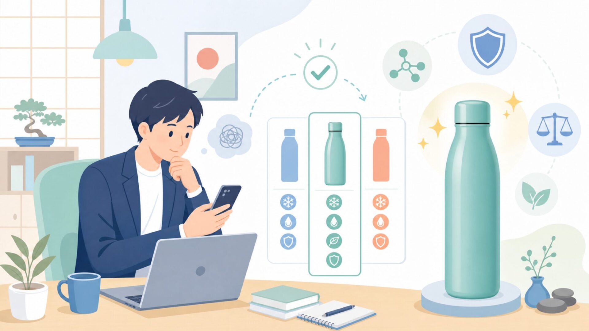 代表商品「CLIMA BOTTLE」——見た目を超えた機能性を表すイラスト
