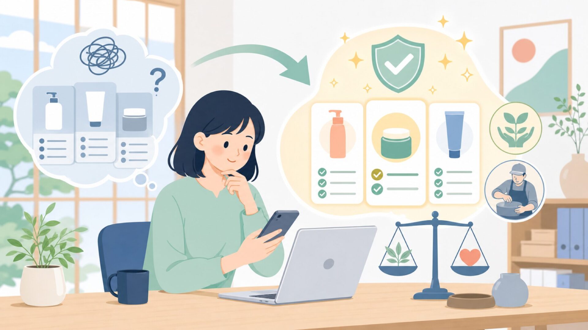 ブランドの特徴と製品づくりへのこだわりを表すイラスト