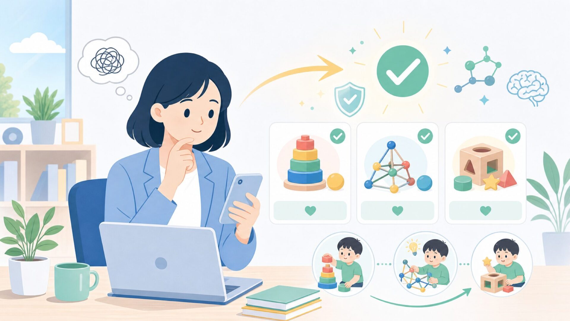 知育玩具として選ばれる理由 科学的根拠のある設計を表すイラスト