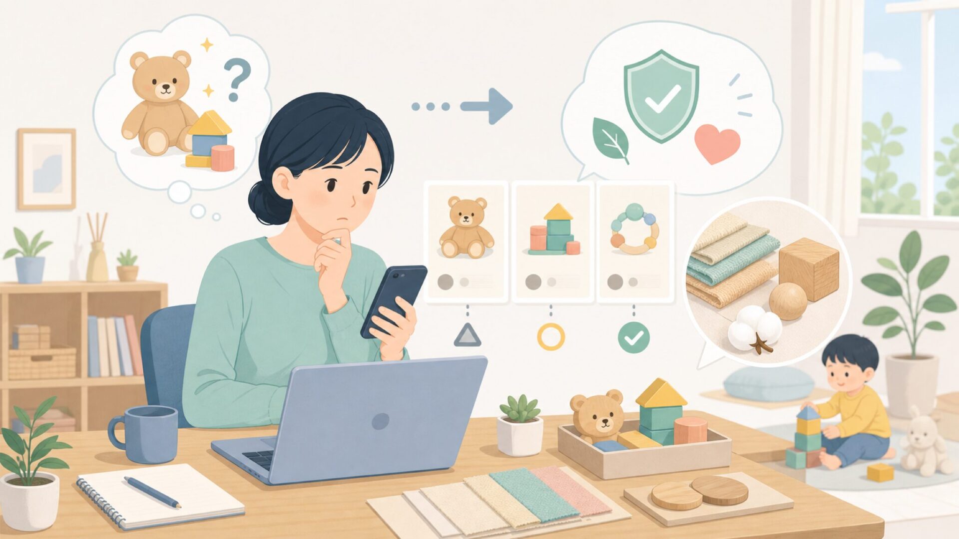 子どもに渡す前に知りたい安全性と素材を表すイラスト