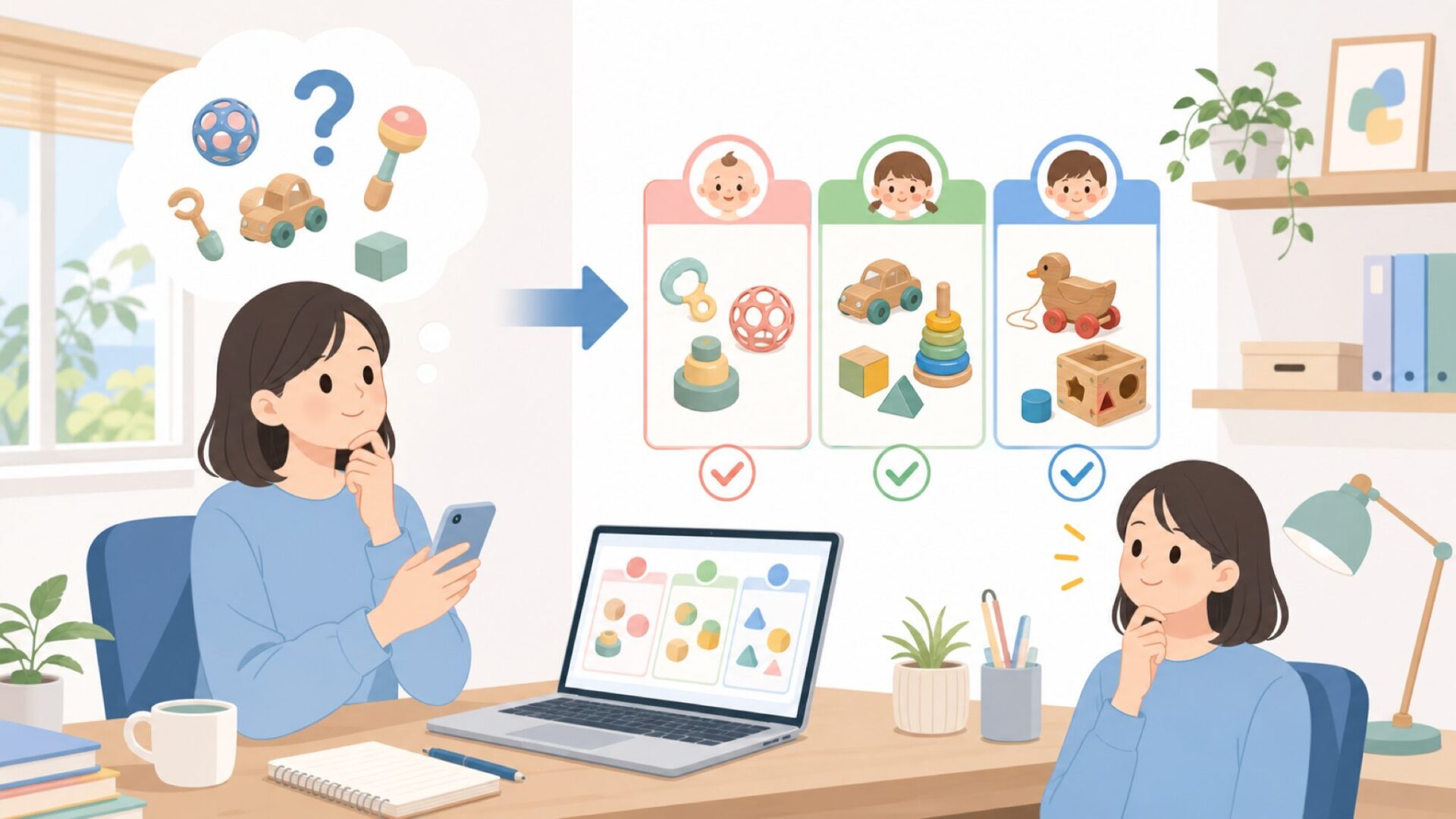 対象年齢別に見るBeginAgainおもちゃの特徴を表すイラスト