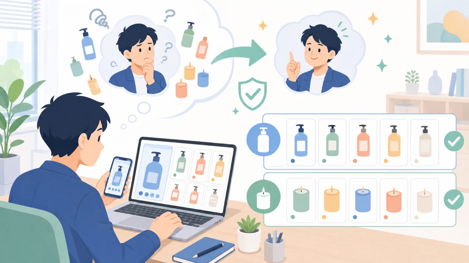 検索結果で混ざりやすい別ブランド・別商品との違いを表すイラスト