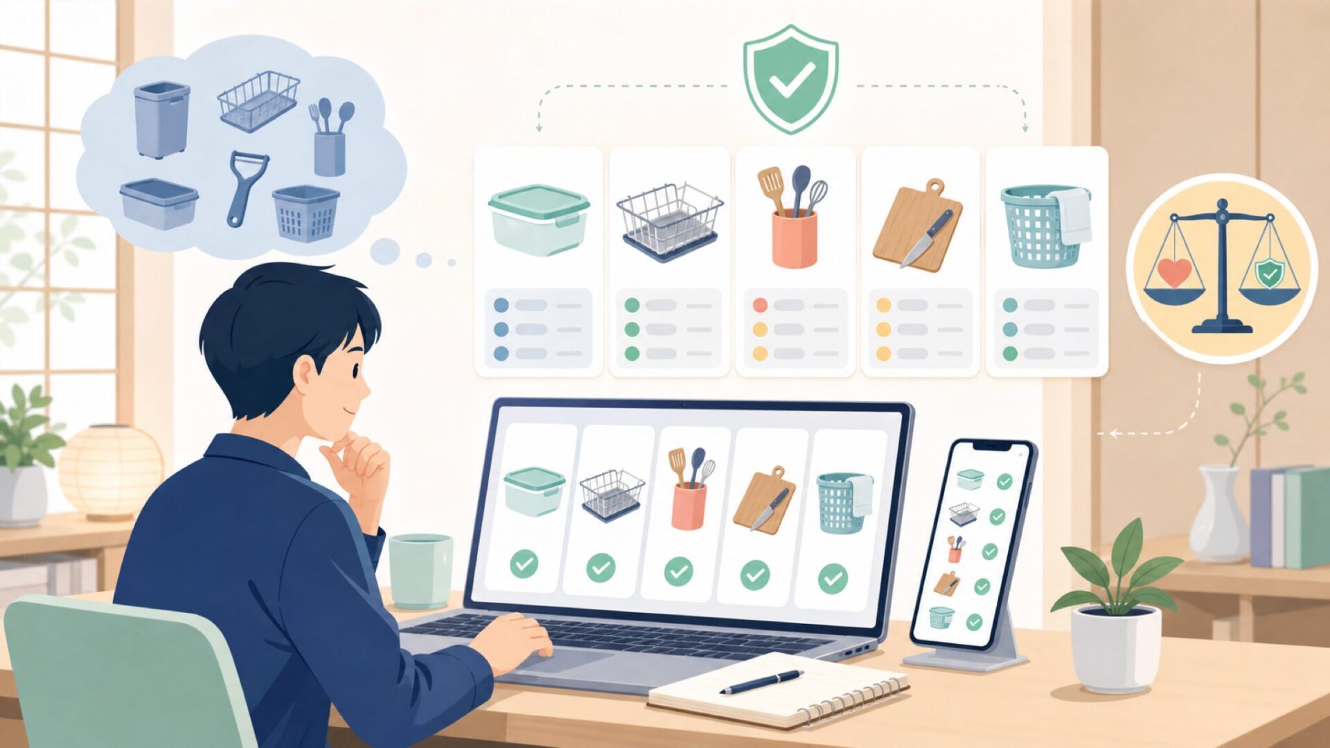 代表的なキッチン用品ラインナップを表すイラスト