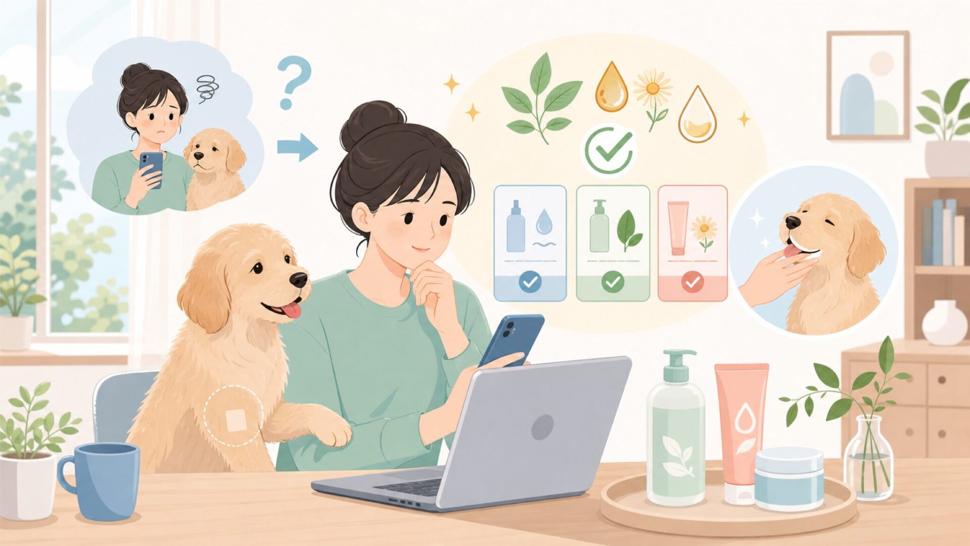 愛犬の肌・被毛に合うかを見極める成分チェックを表すイラスト