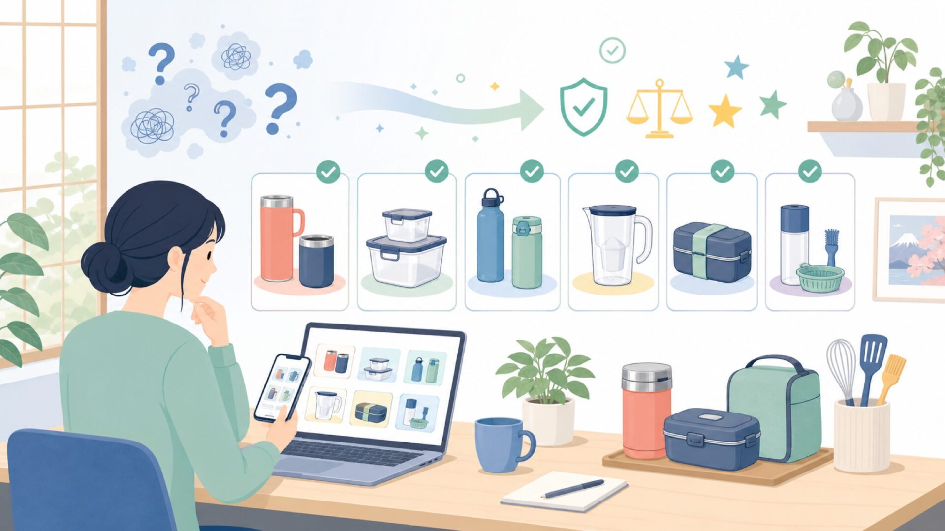 Emsaが得意とするキッチン用品のラインナップを表すイラスト
