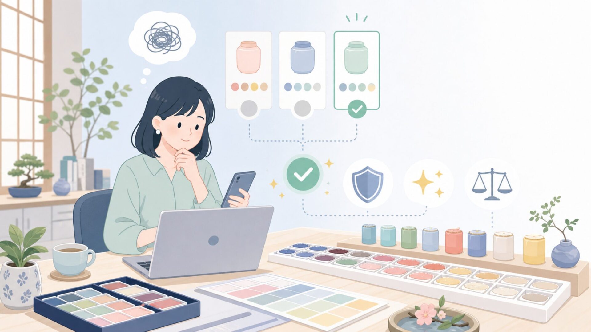 初めてでも失敗しにくい人気の色・商品の選び方を表すイラスト