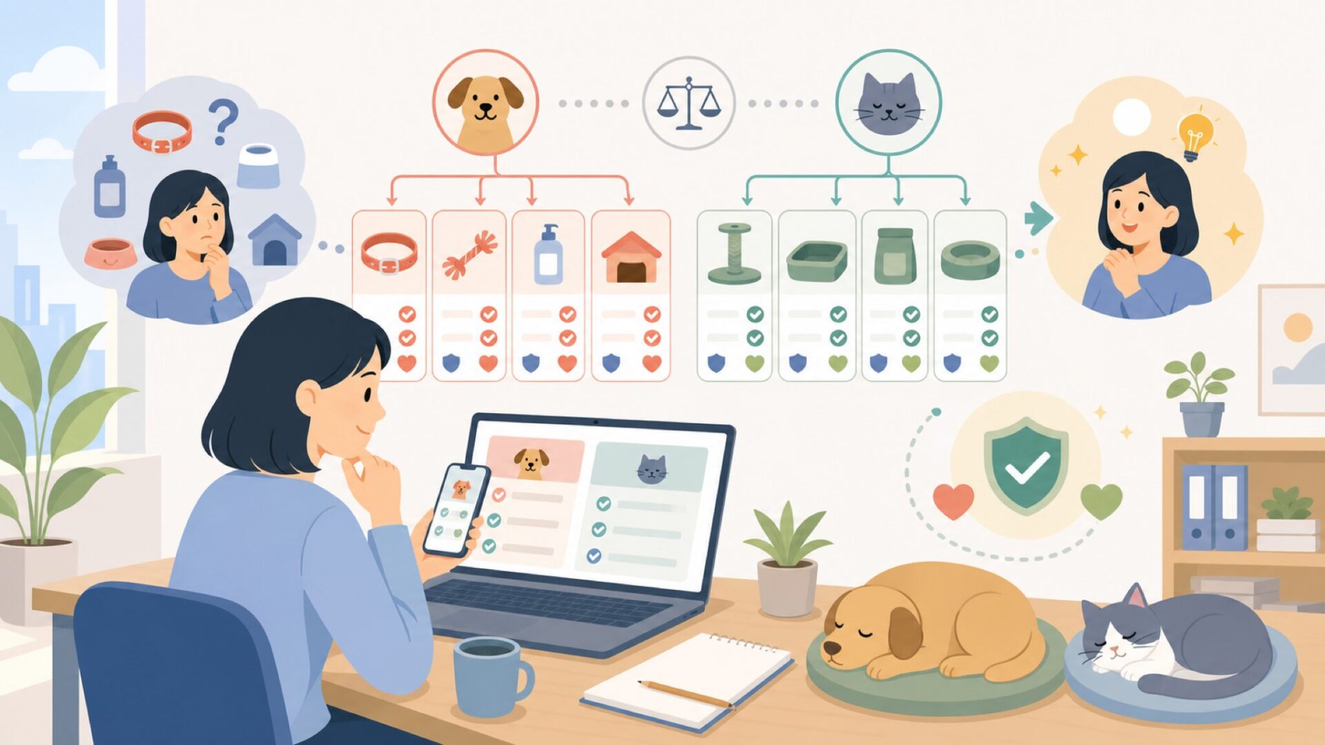 犬用・猫用で違う商品ラインの特徴を表すイラスト