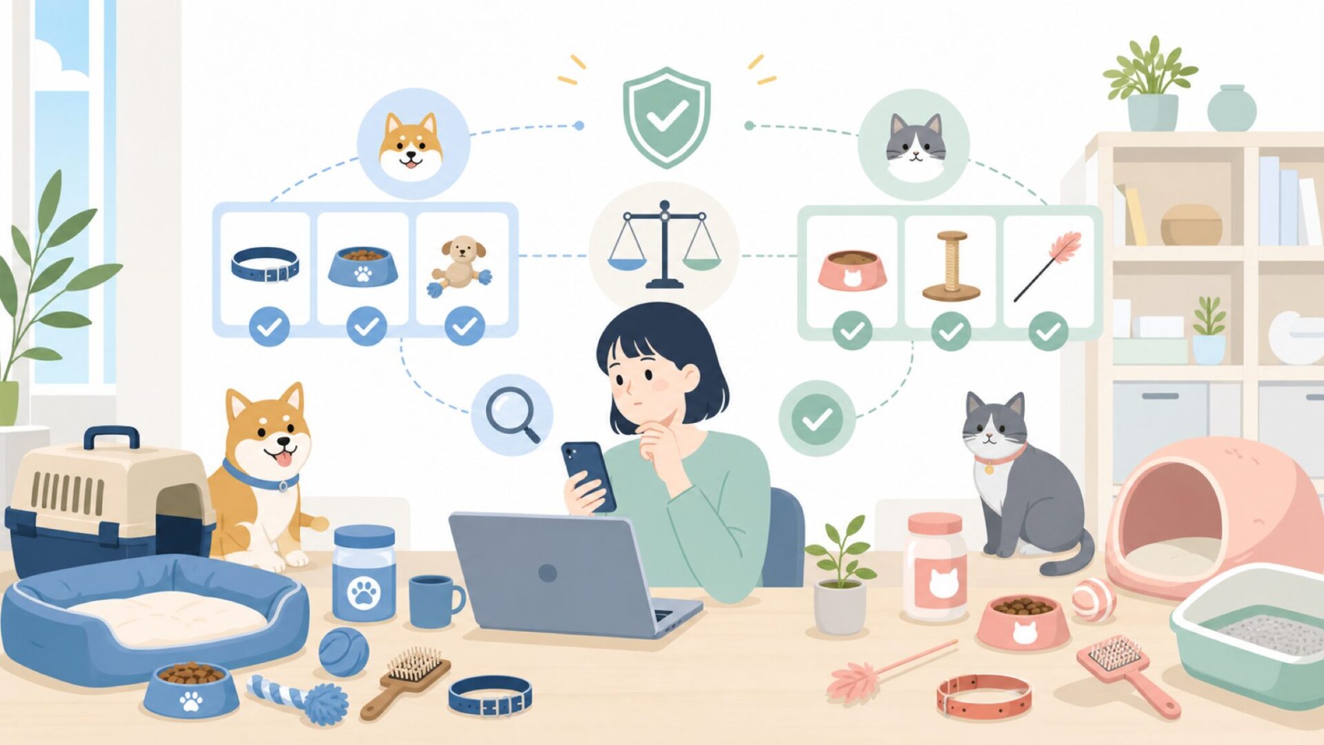 Beezteesの商品ラインナップは犬用・猫用ともに幅広いを表すイラスト