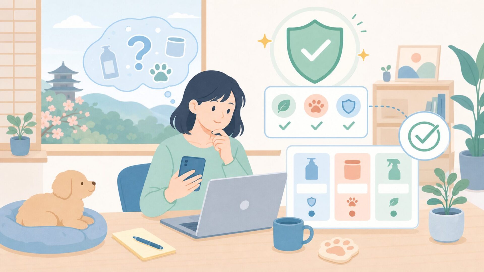 購入前に確認したい安全性チェックポイントを表すイラスト