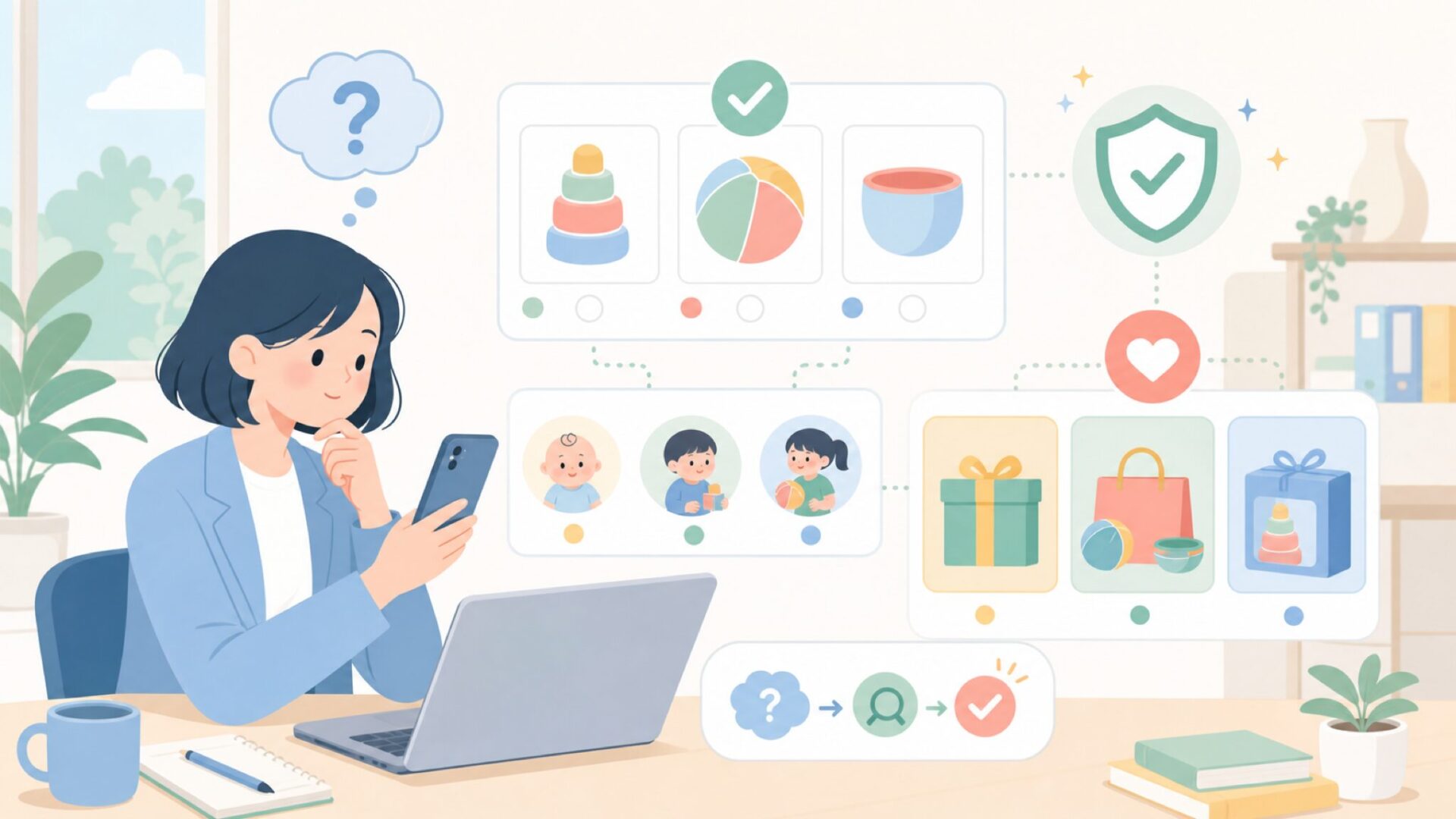 Sassi Juniorはどんな商品を扱う?ラインナップとギフトの選び方を表すイラスト