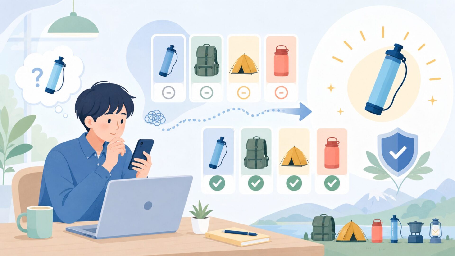 海外ギアブランド全体の傾向から見えるLifeStrawの立ち位置を表すイラスト